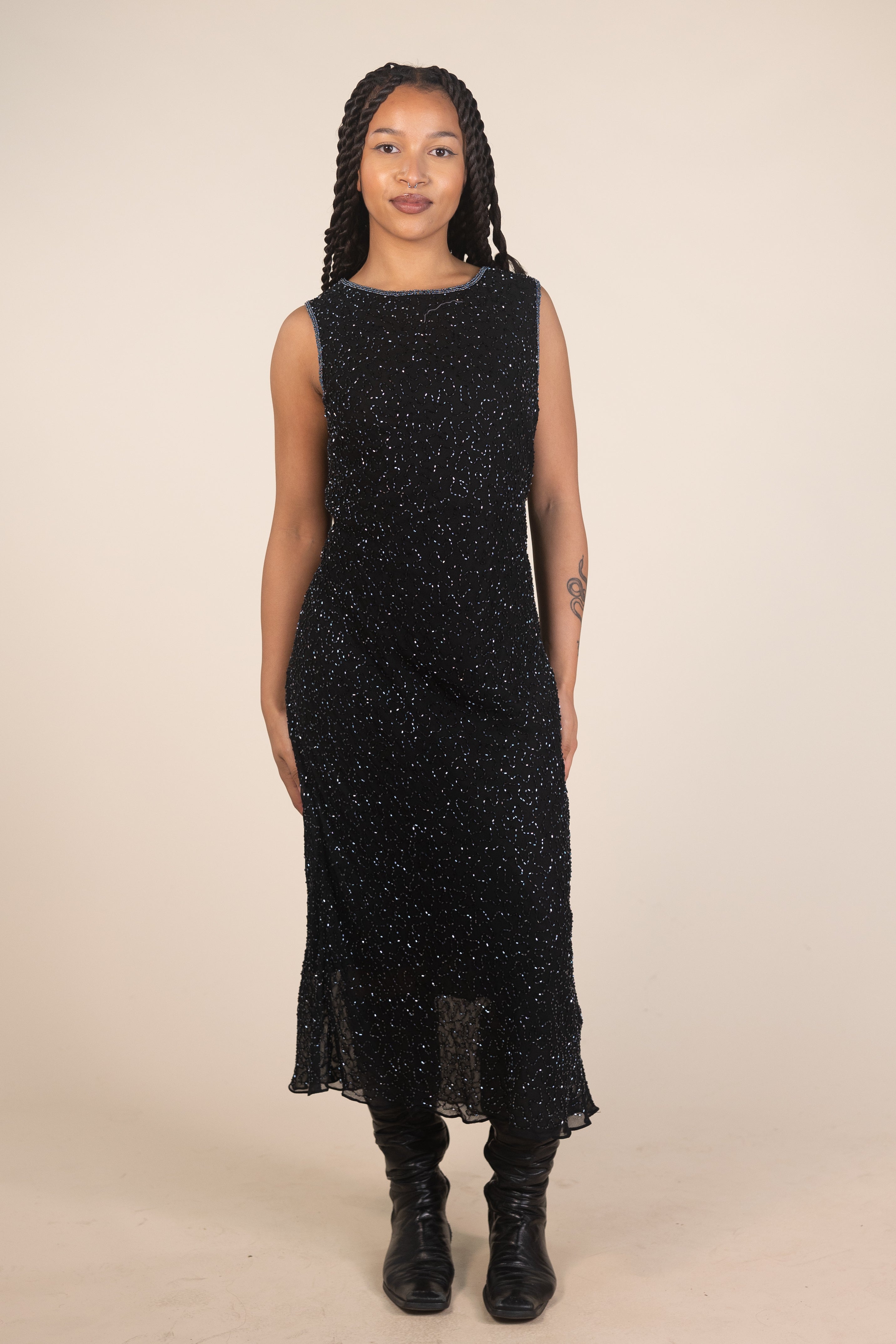 90s Black Beaded Midi dress