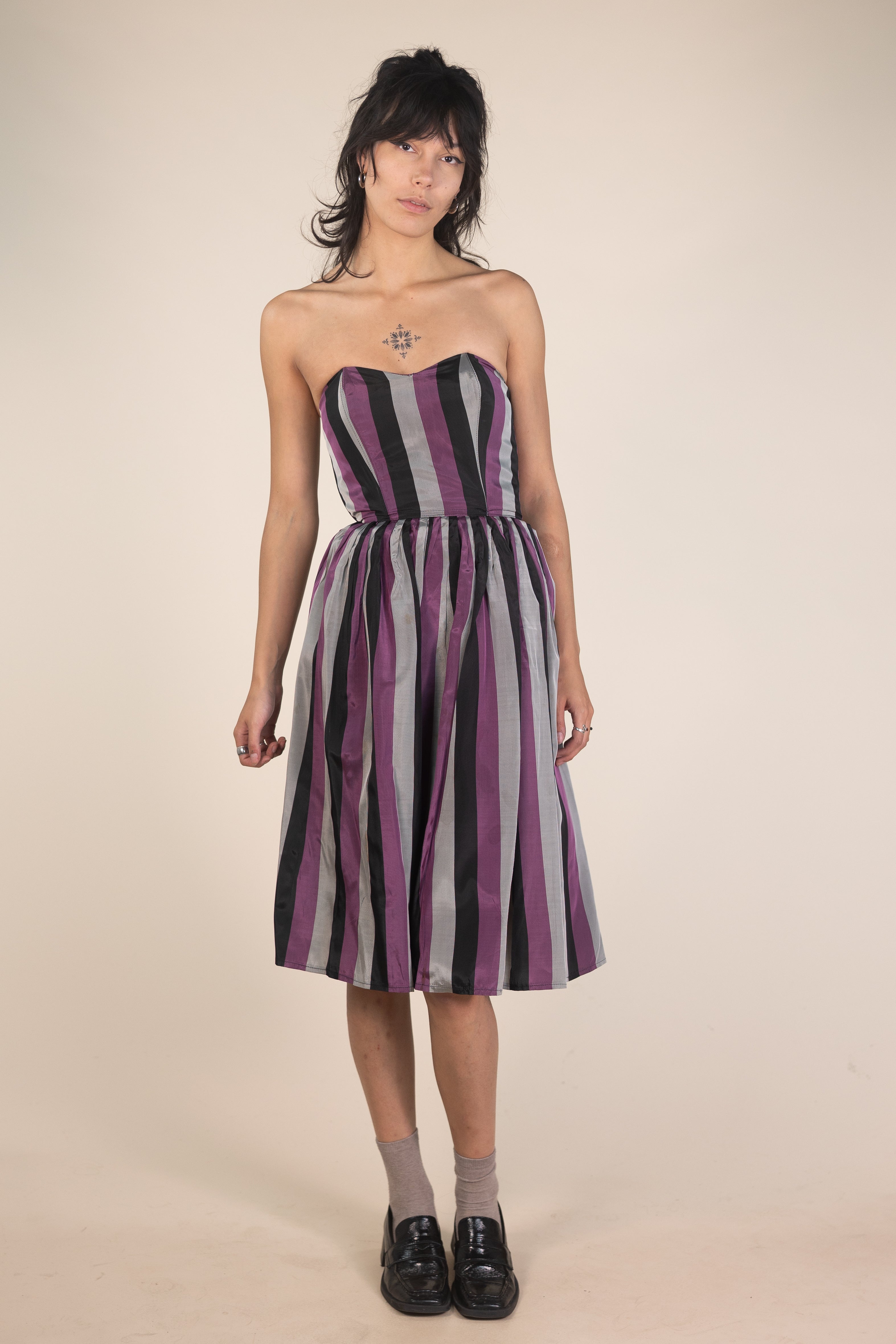 Vintage 80s Striped Strapless Dress