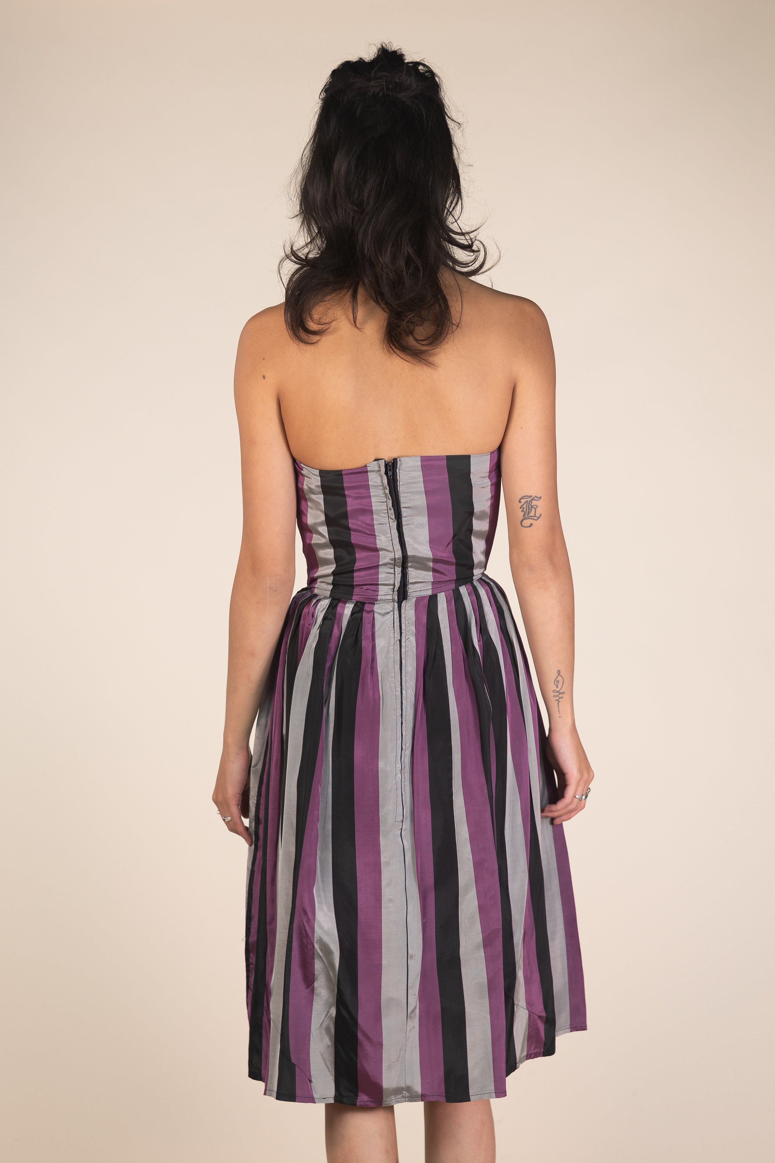 Vintage 80s Striped Strapless Dress