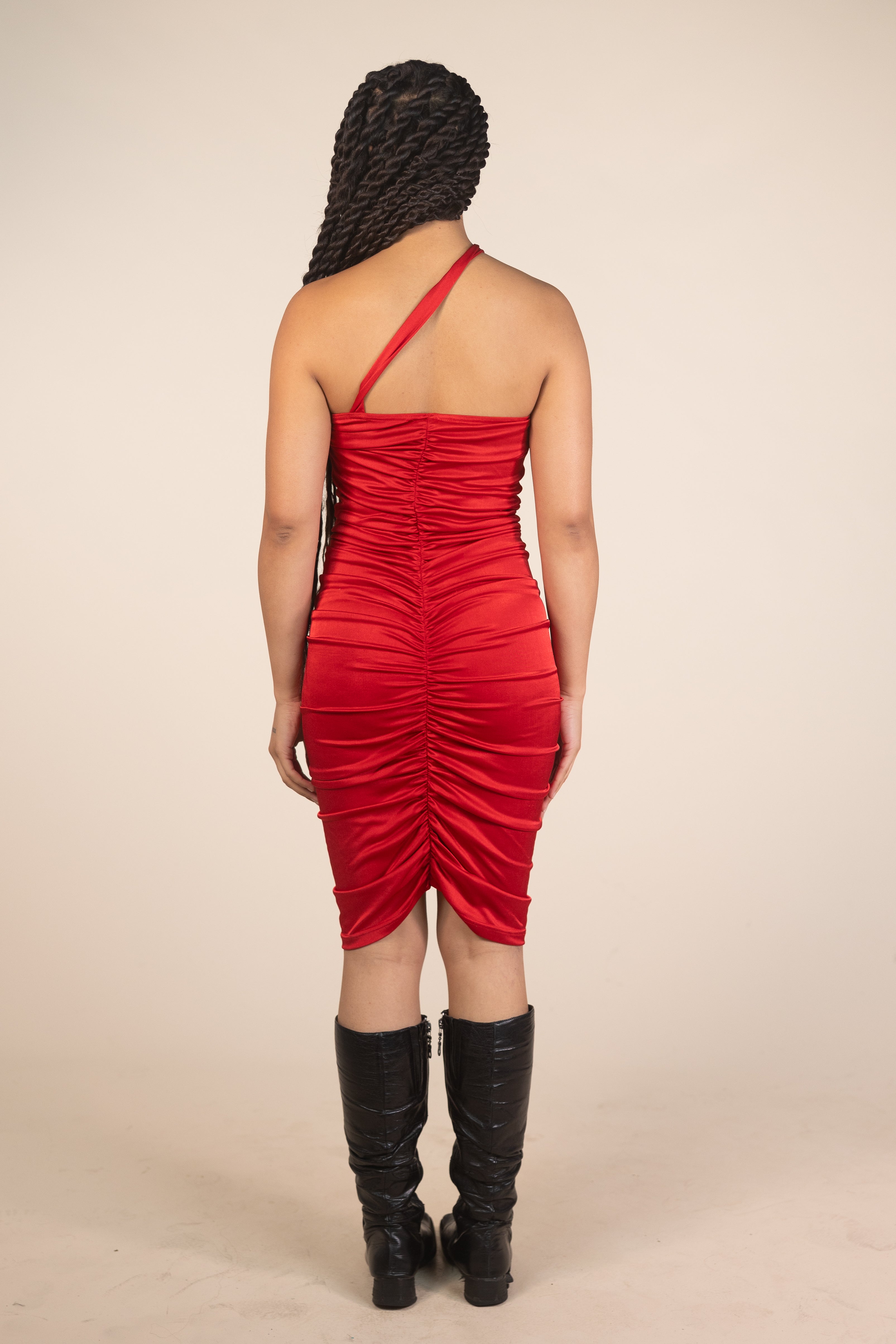 80s Asymmetrical Bodycon Ruched Dress