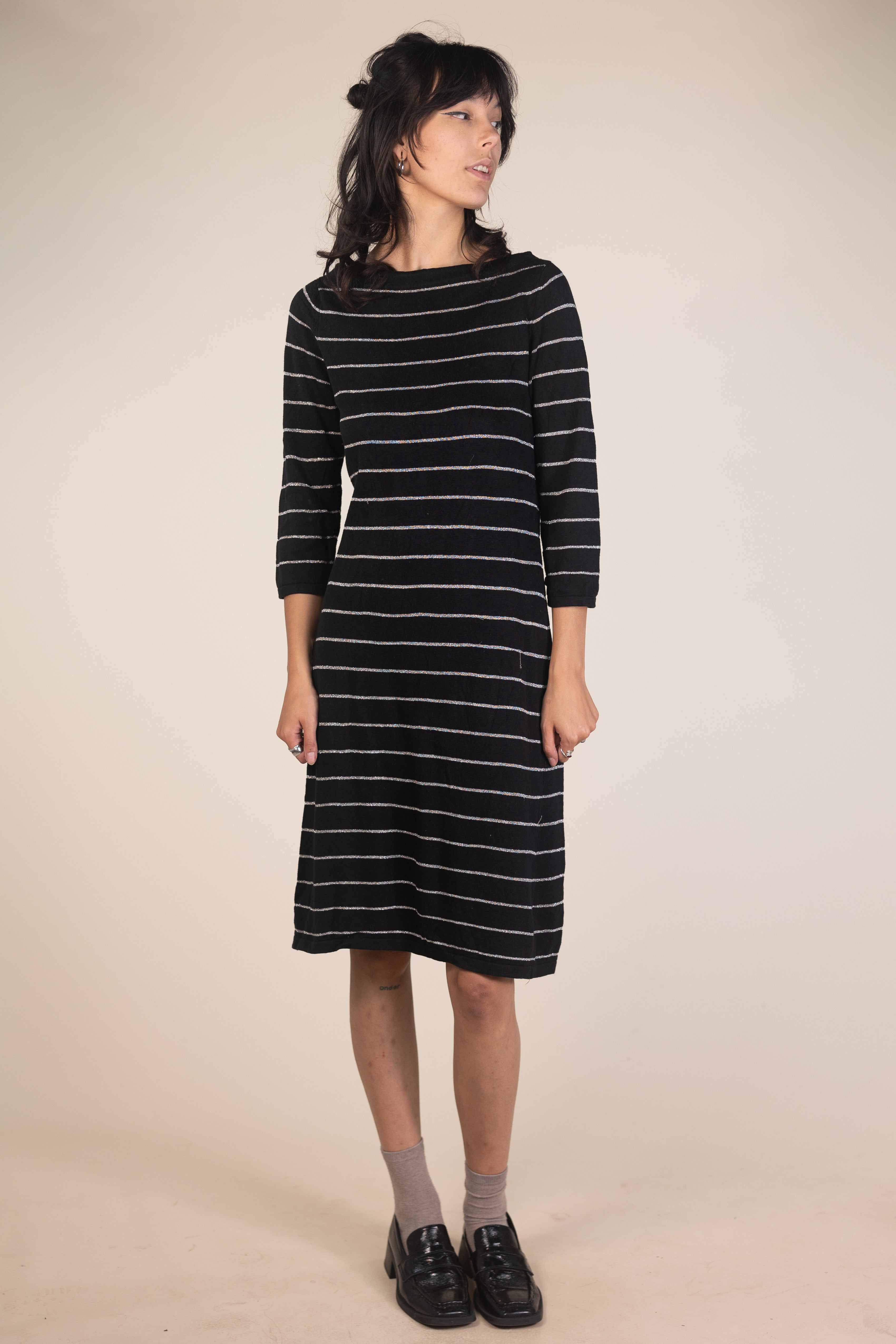 00s Ralph Lauren Silver Striped Sweater Dress