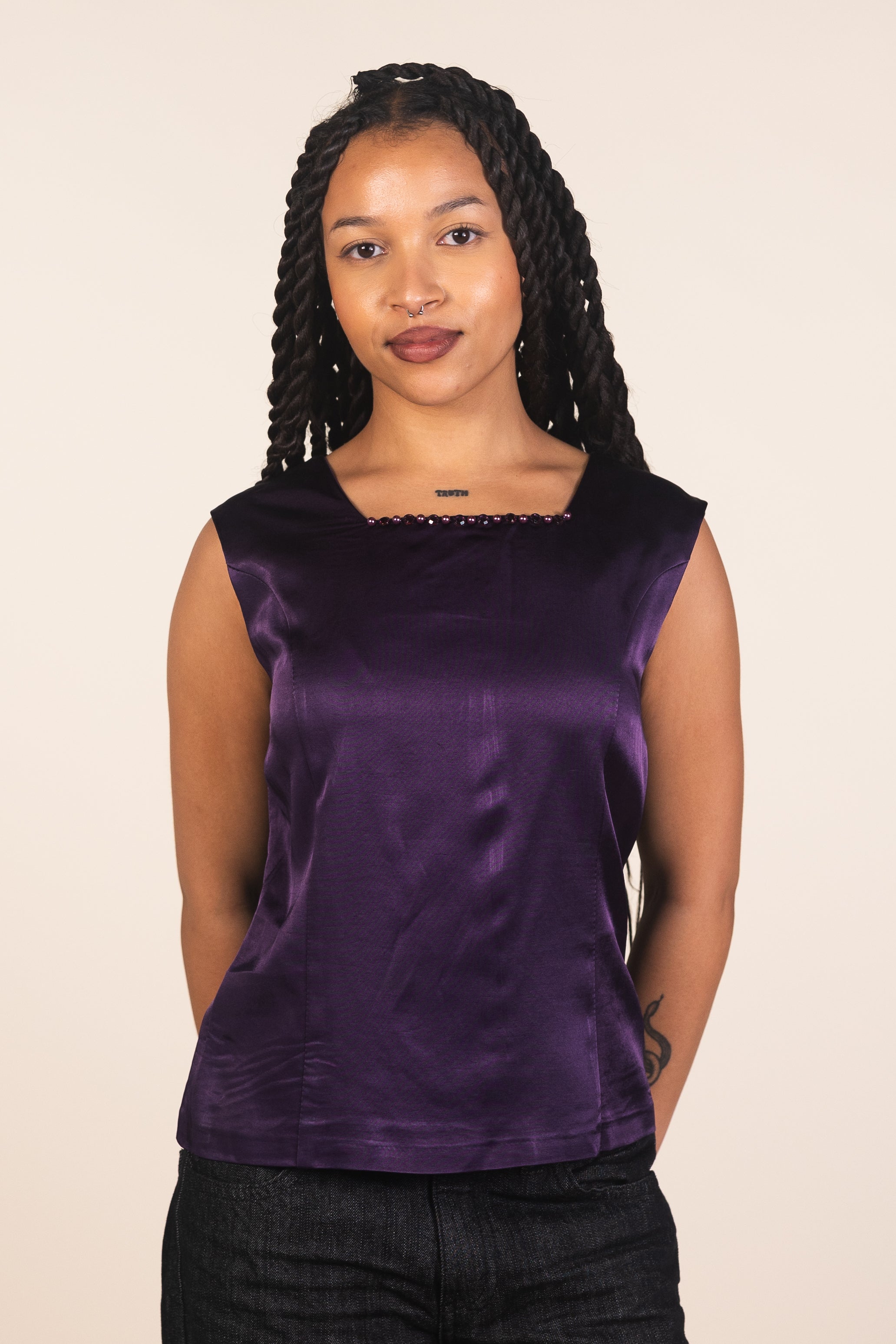 90s Sleeveless Purple Satin Top