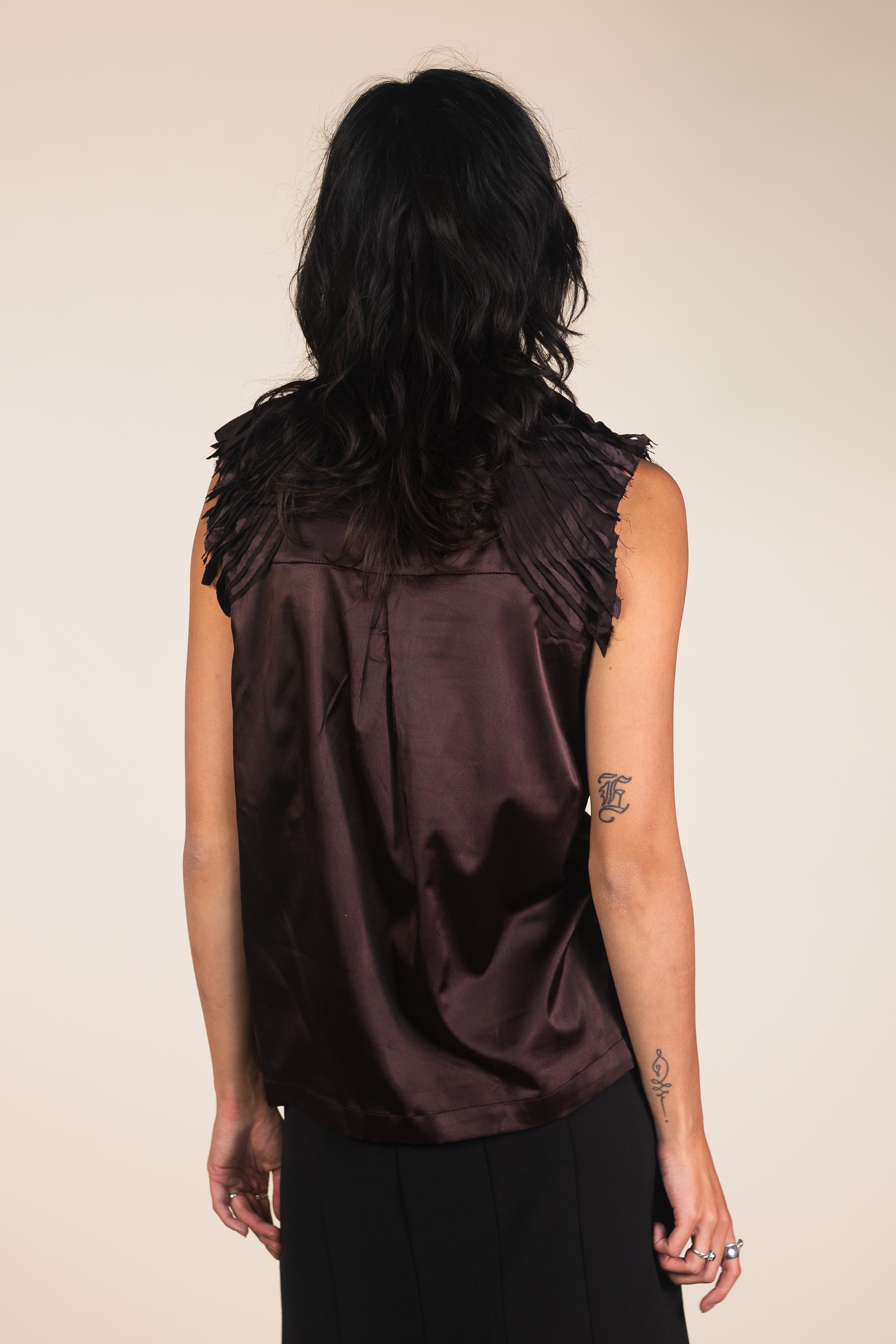 Brown Satin Ruffled Top