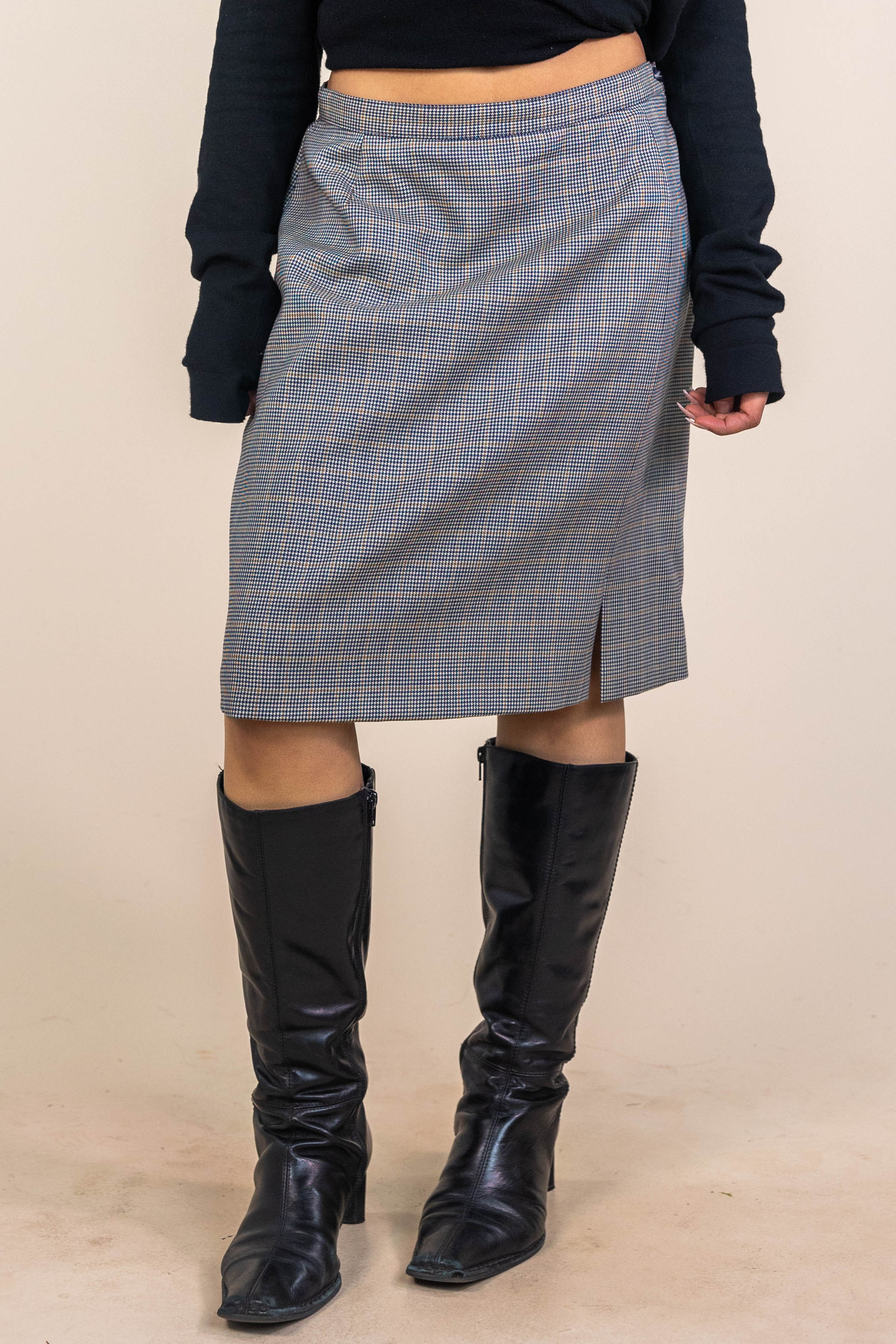 90s Wool Pencil Skirt with Checkered Print