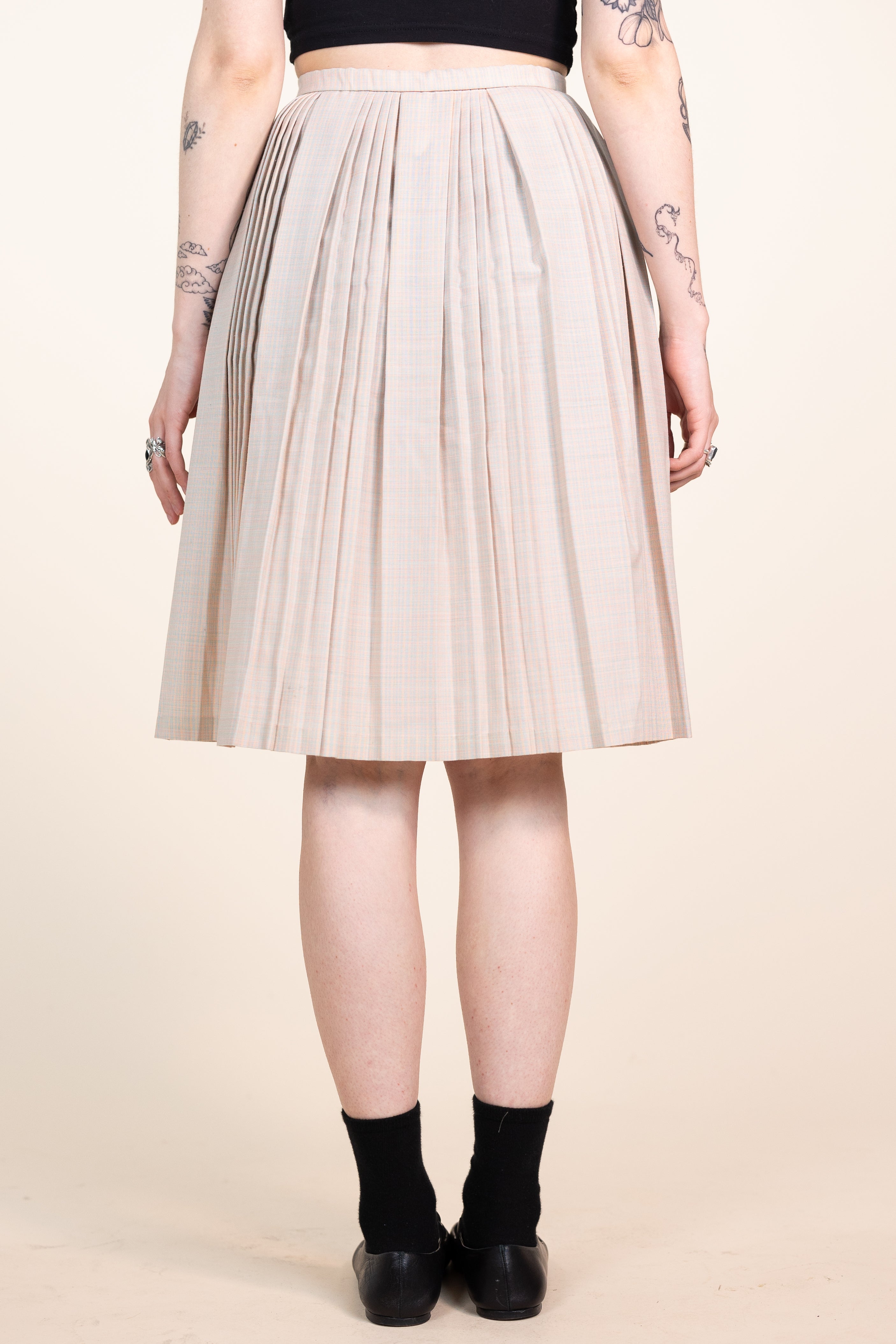Checkered pleated midi skirt