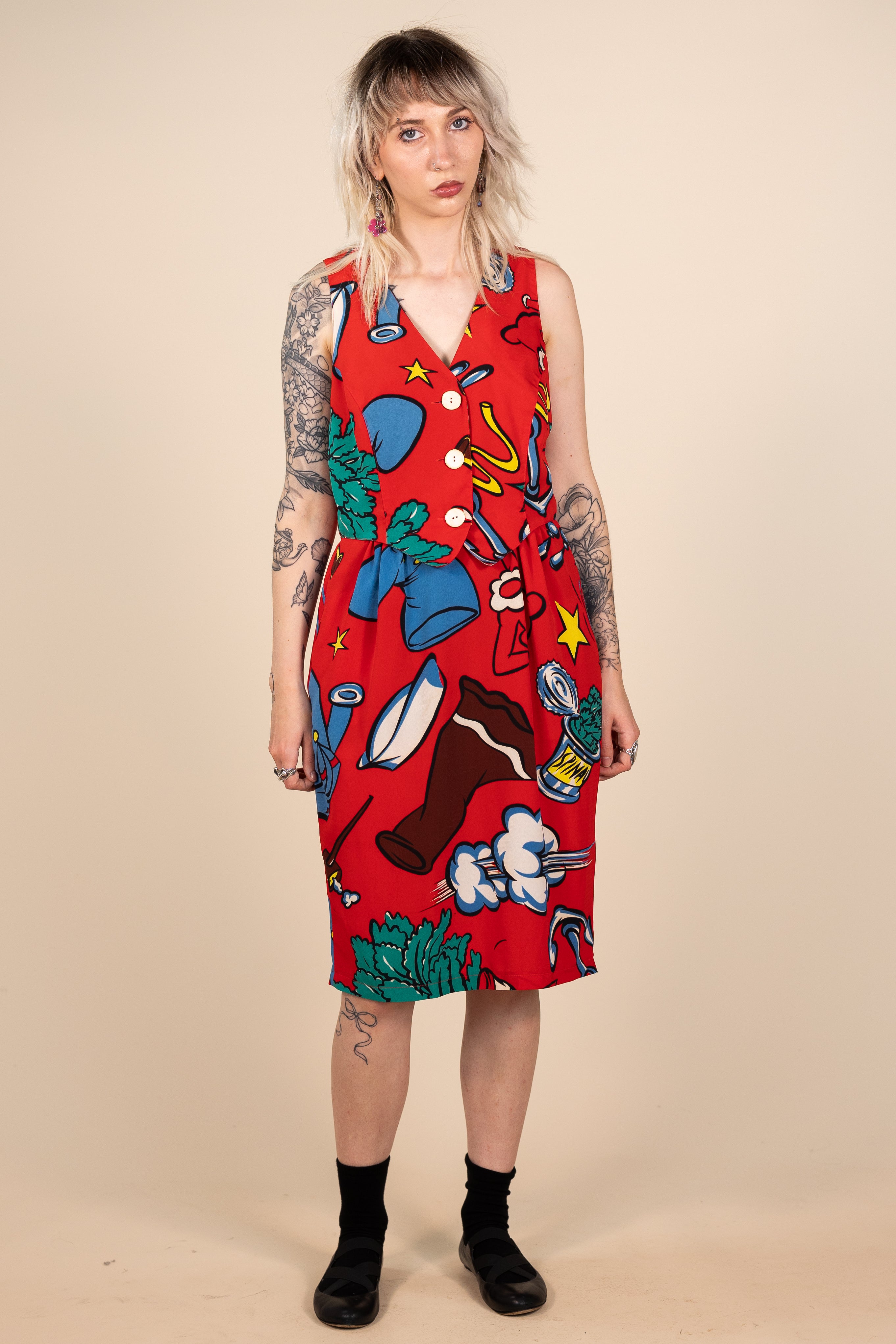 Vintage 90s Red Cartoon Print Dress ThriftTale - Main Image