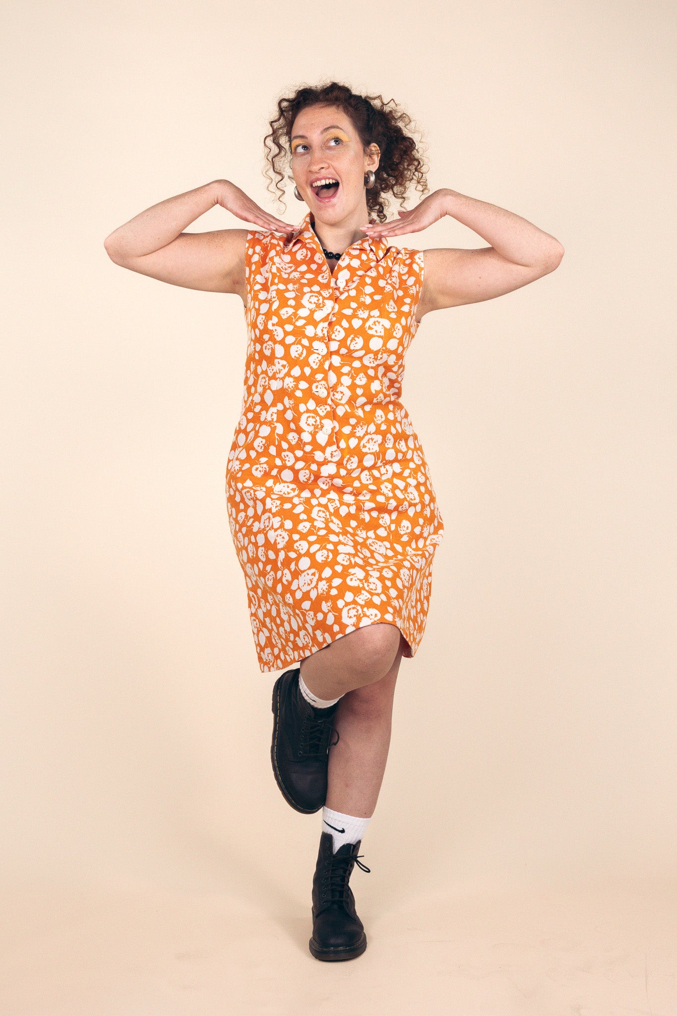 Vintage 60s shift dress with an orange floral print