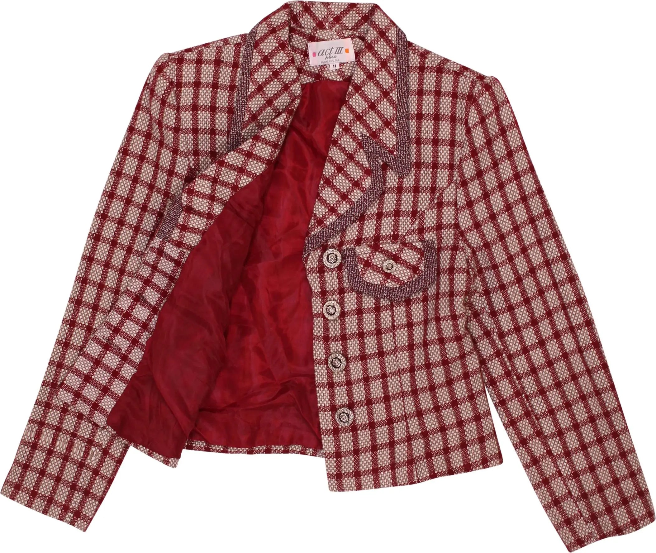 Act III - Checked Red Blazer- ThriftTale.com - Vintage and second handclothing