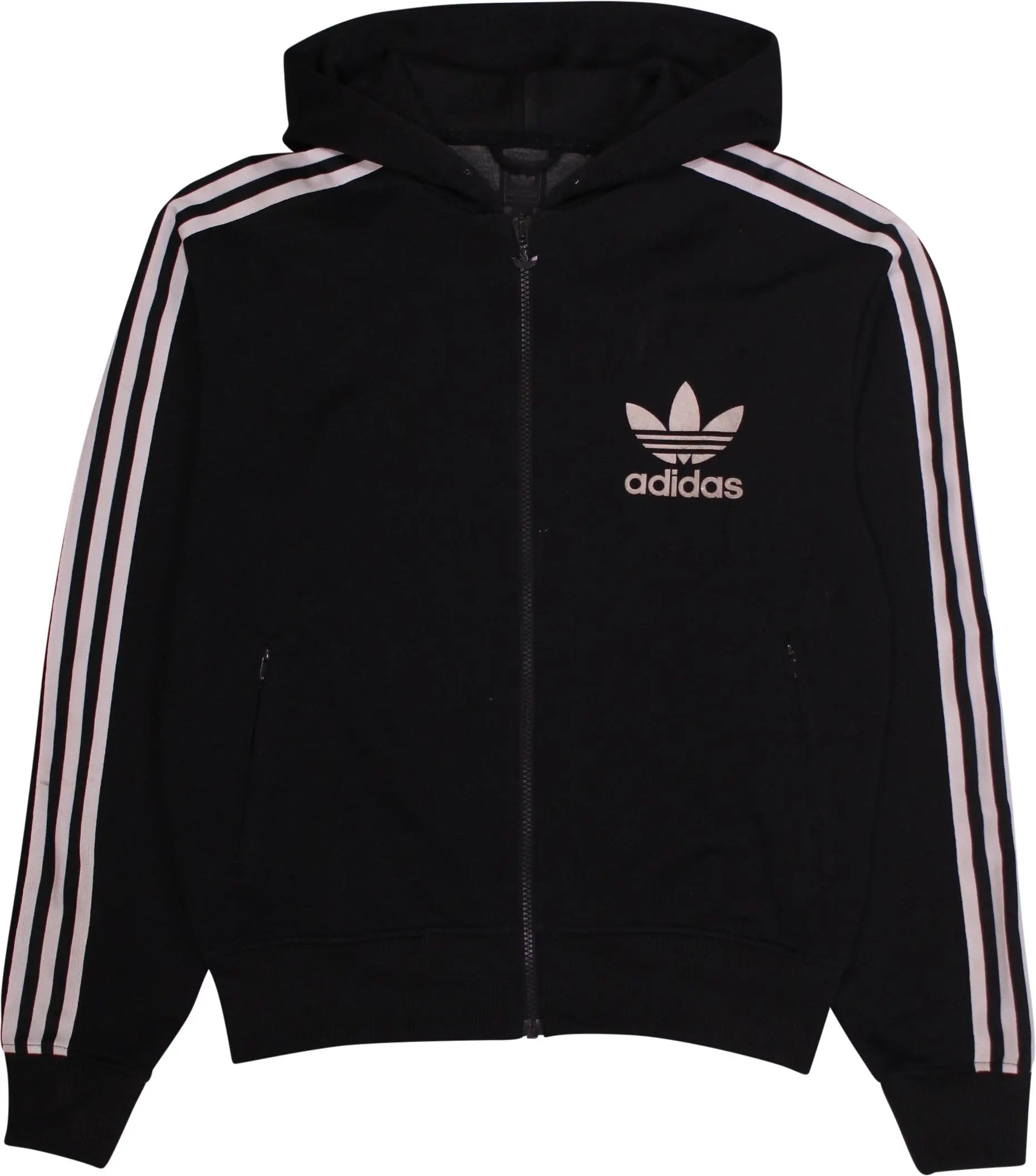 Adidas - Black Hooded Track Jacket by Adidas- ThriftTale.com - Vintage and second handclothing