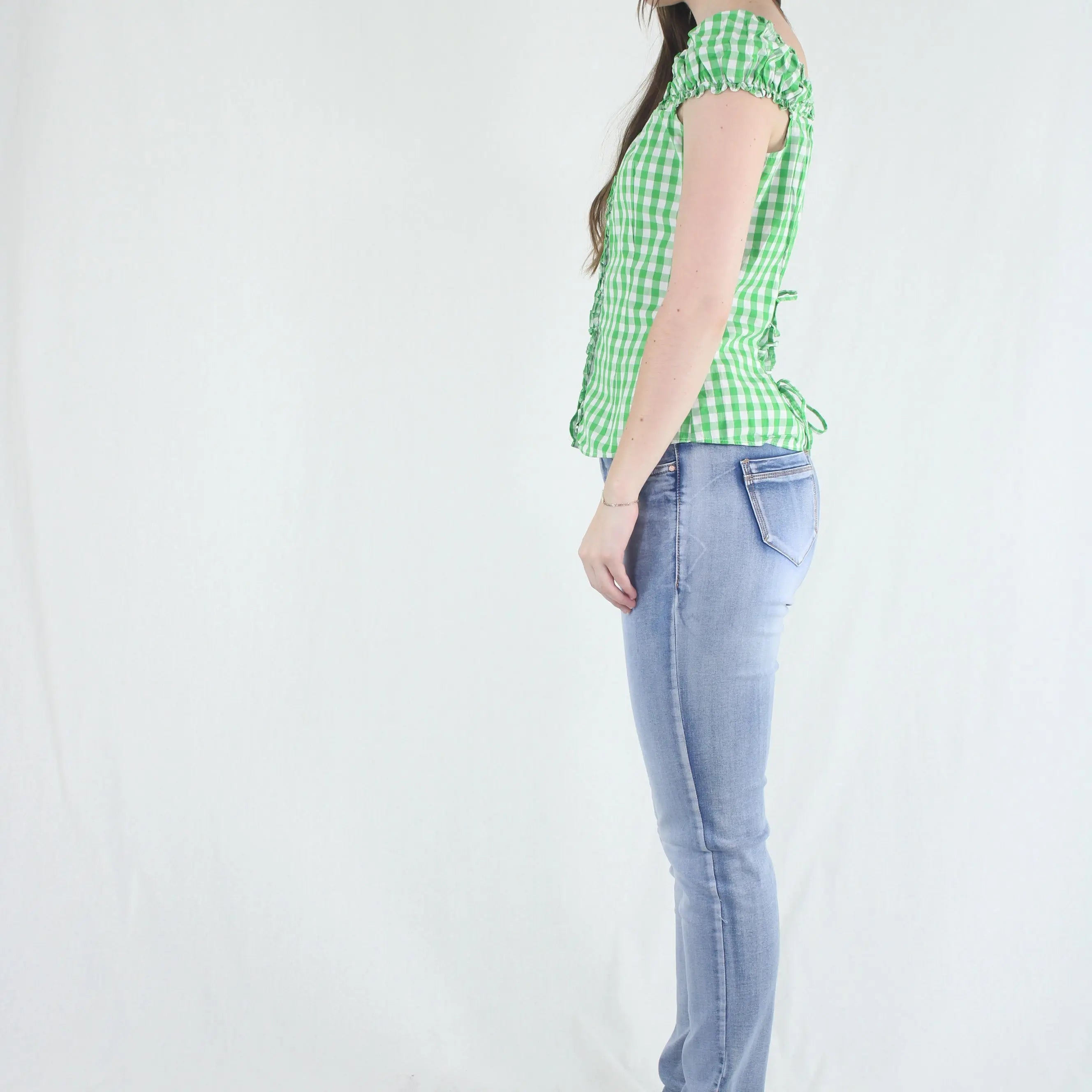 Almsach - Green Checked Top- ThriftTale.com - Vintage and second handclothing