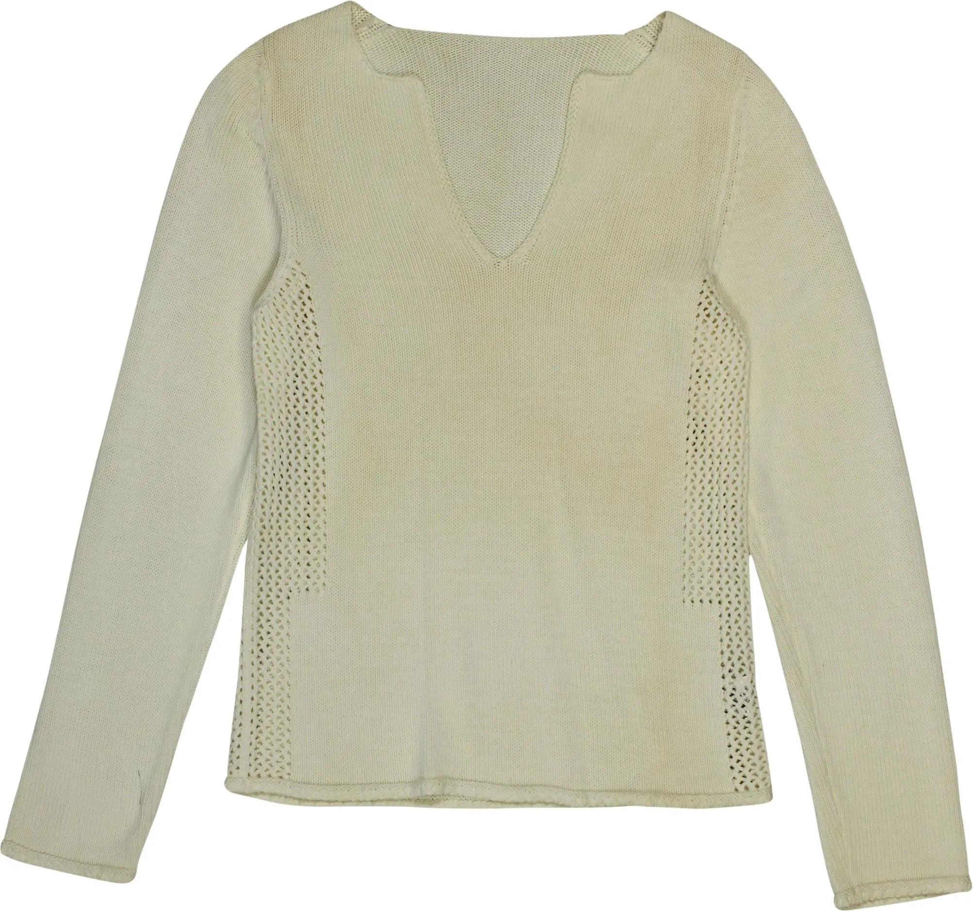 Alpha - Cream Knitted V-neck Jumper- ThriftTale.com - Vintage and second handclothing