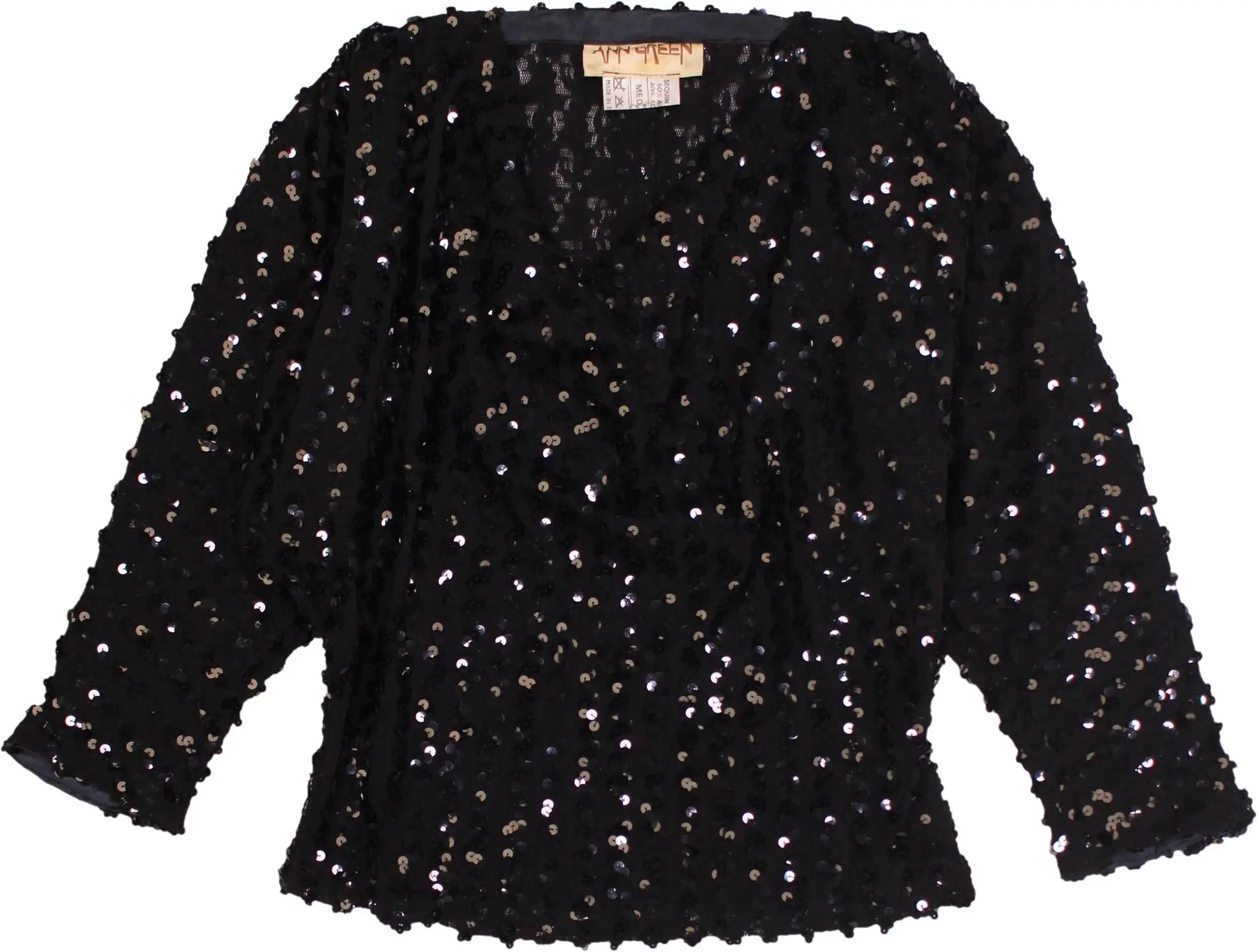 Ann Green - 80s Black Sequin Top- ThriftTale.com - Vintage and second handclothing