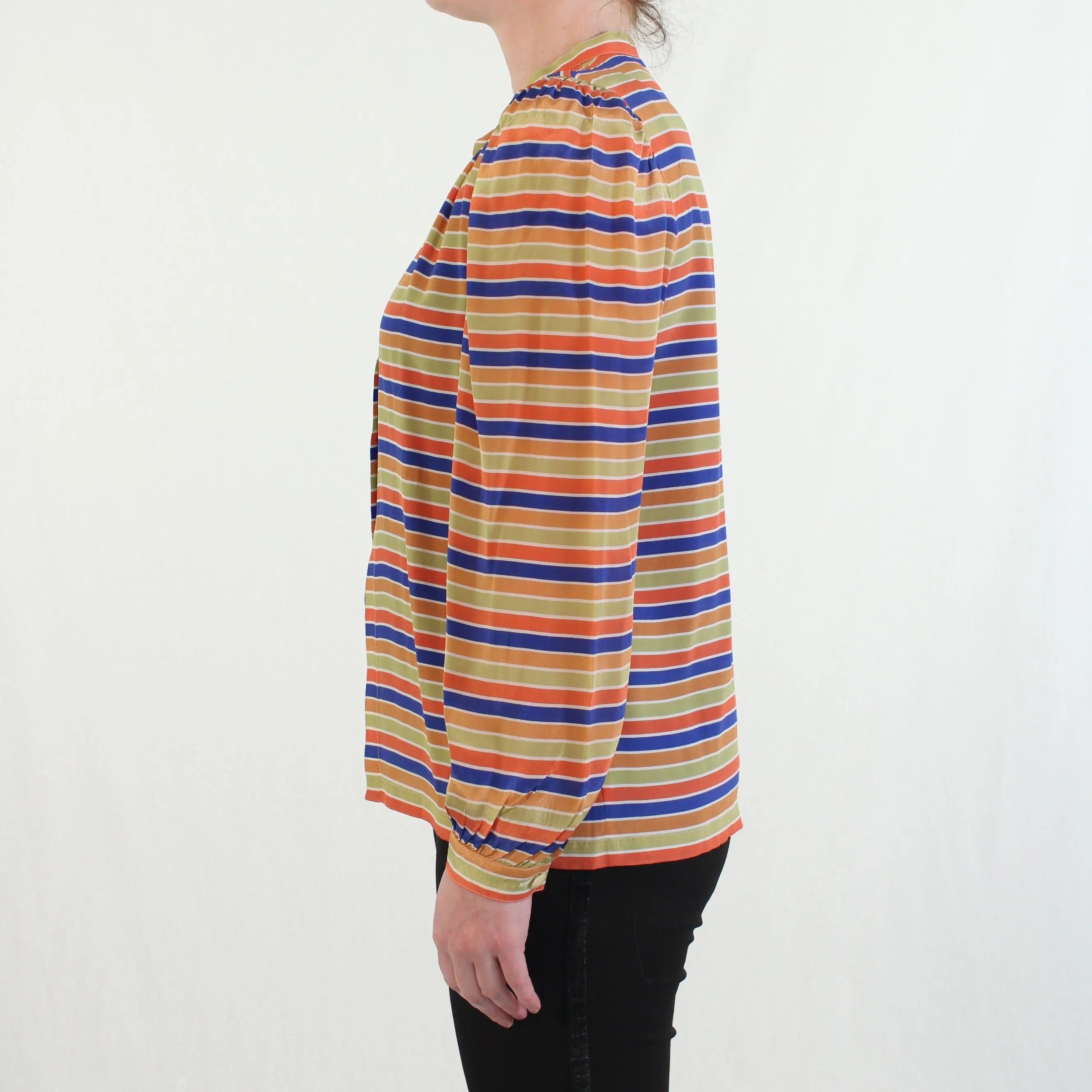 Arezia - Striped Satin Blouse- ThriftTale.com - Vintage and second handclothing