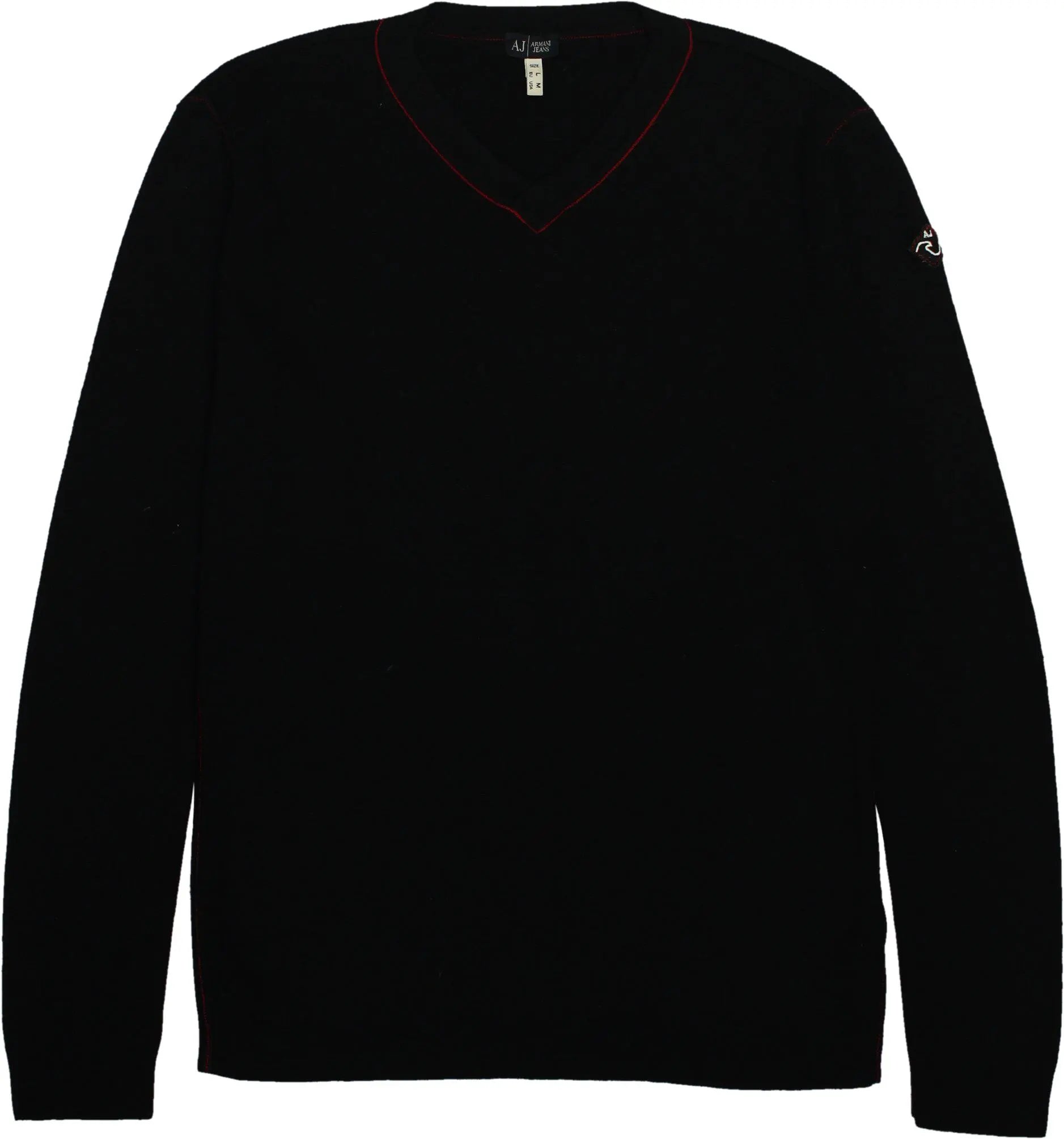Armani Jeans - Black V-Neck Jumper by Armani Jeans- ThriftTale.com - Vintage and second handclothing