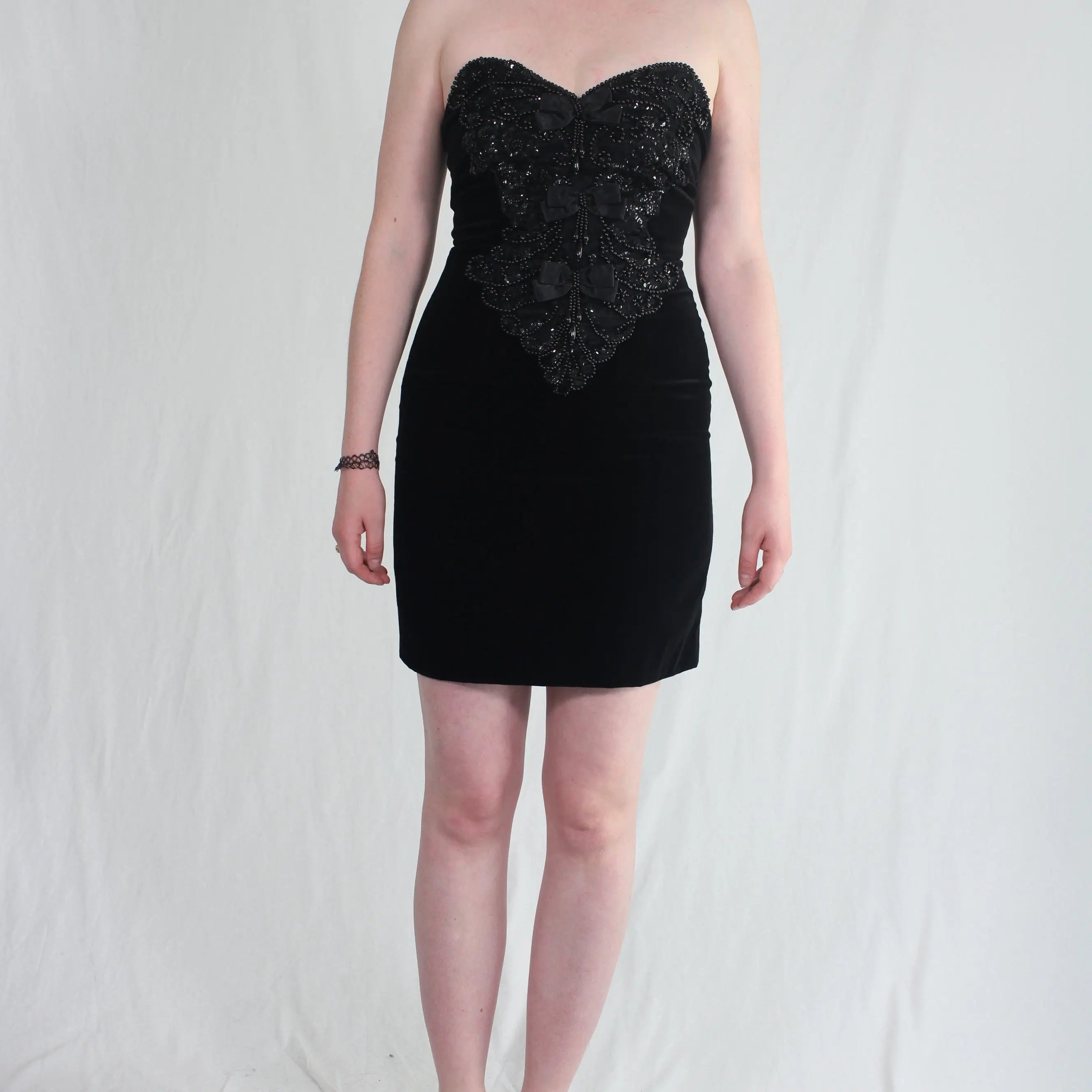 Augustat - Black Beaded Evening Dress- ThriftTale.com - Vintage and second handclothing