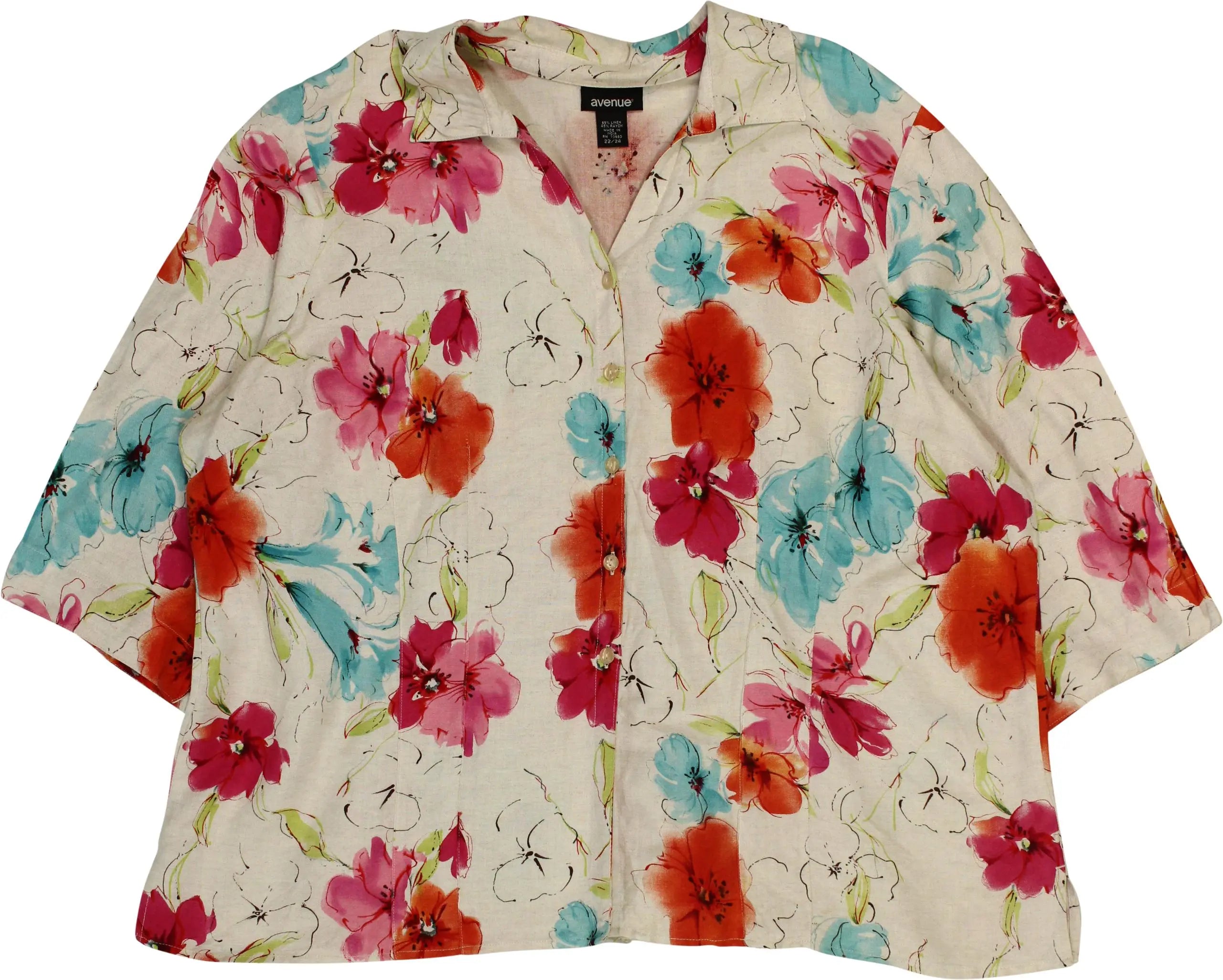 Avenue - Linen Blend Floral Blouse- ThriftTale.com - Vintage and second handclothing
