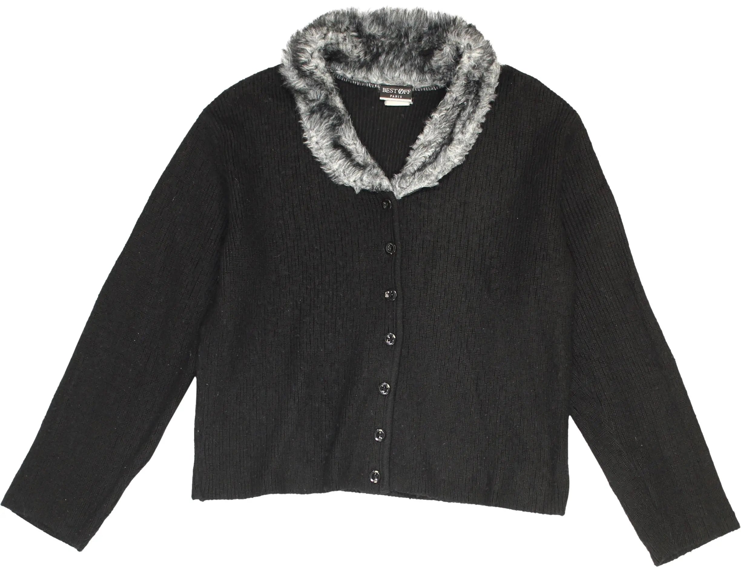 Best Off Paris - Cardigan with Faux Fur Collar- ThriftTale.com - Vintage and second handclothing