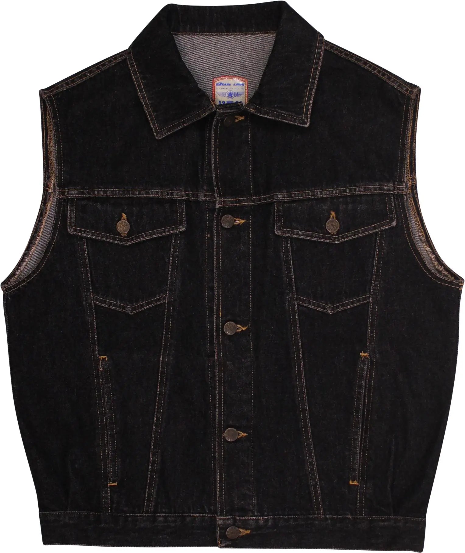 Blue Line - Vintage Sleeveless Denim Jacket- ThriftTale.com - Vintage and second handclothing