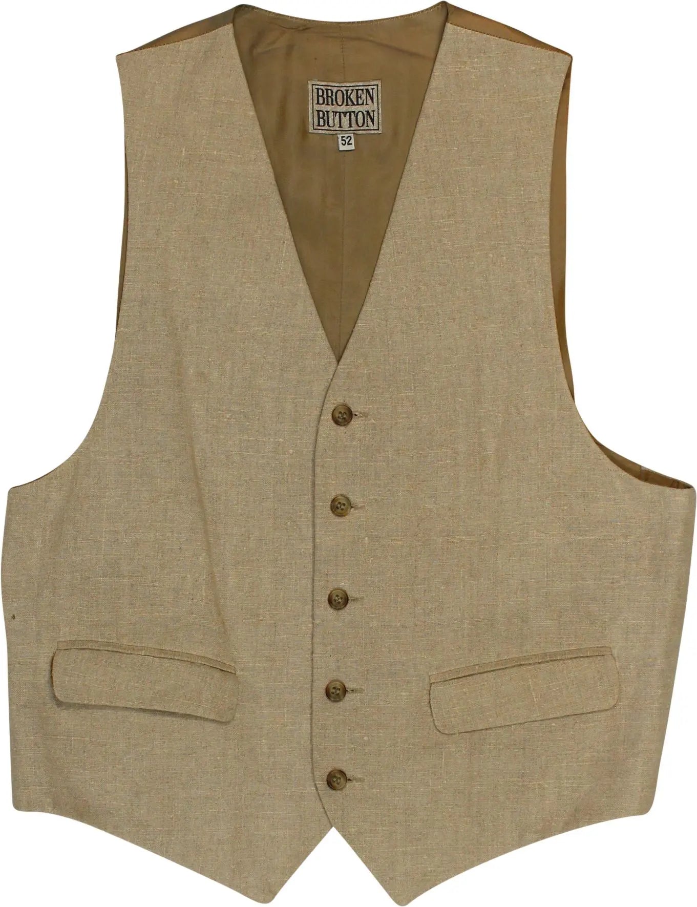 Broken Button - Linen Waistcoat- ThriftTale.com - Vintage and second handclothing