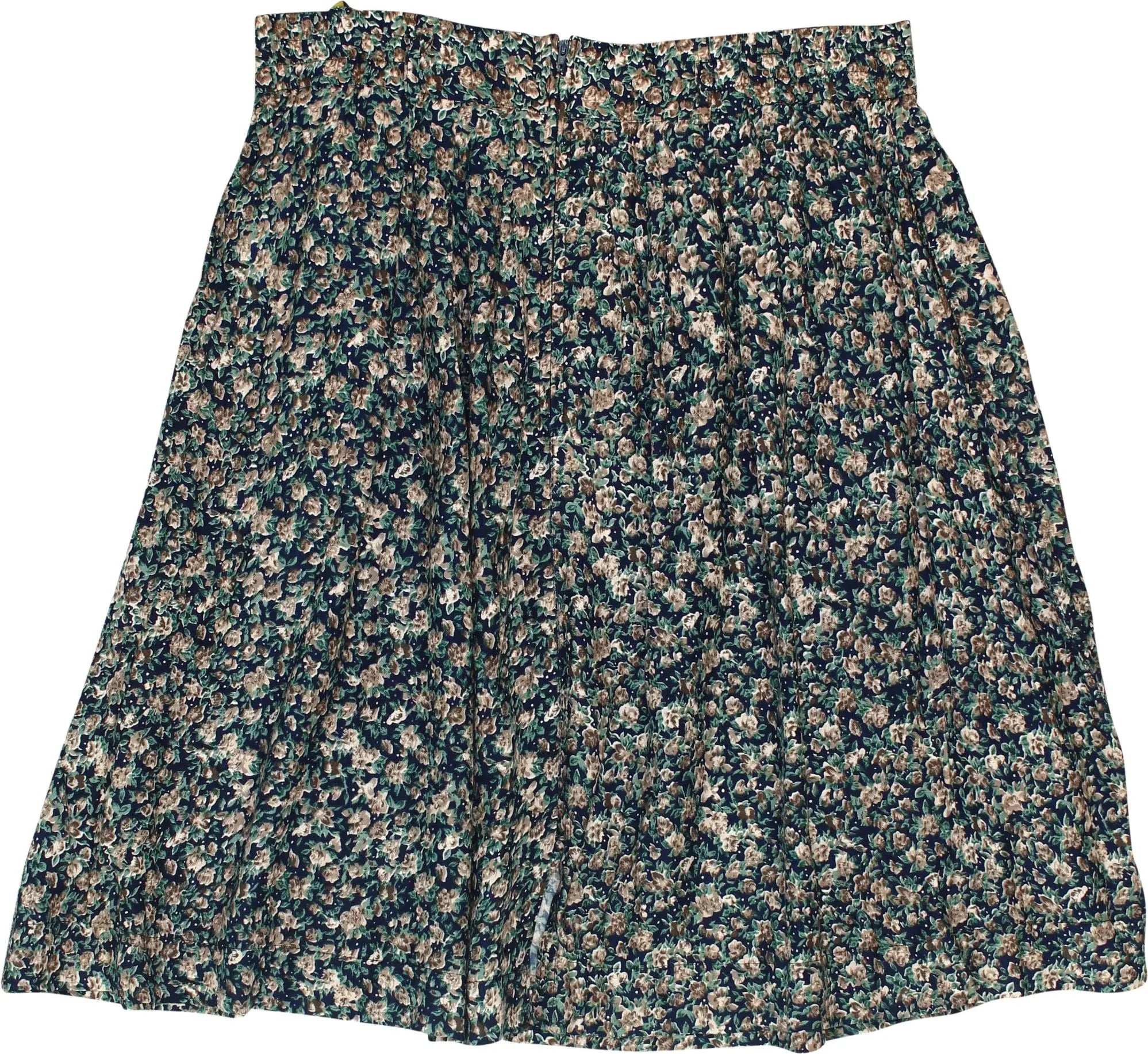 C&A - 80s Pleated Button Up Skirt with Flower Print- ThriftTale.com - Vintage and second handclothing