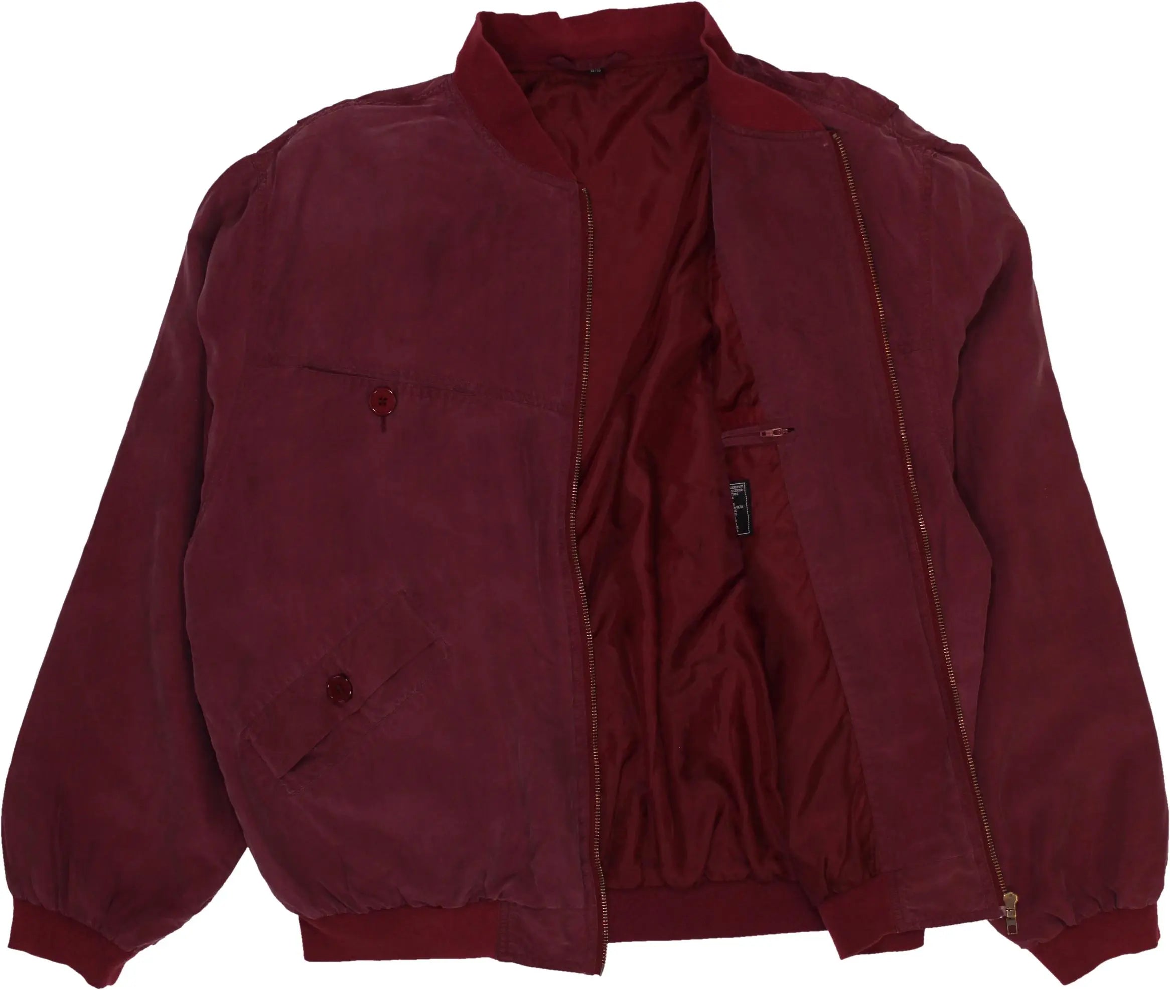 C&A - 80s Silk Bomber Jacket with Shoulder Pads- ThriftTale.com - Vintage and second handclothing
