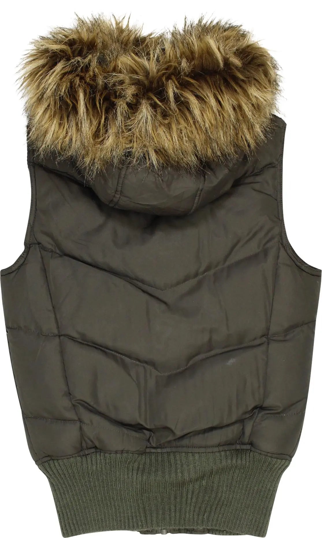 C&A - Green Body Warmer with Faux Fur Hood- ThriftTale.com - Vintage and second handclothing