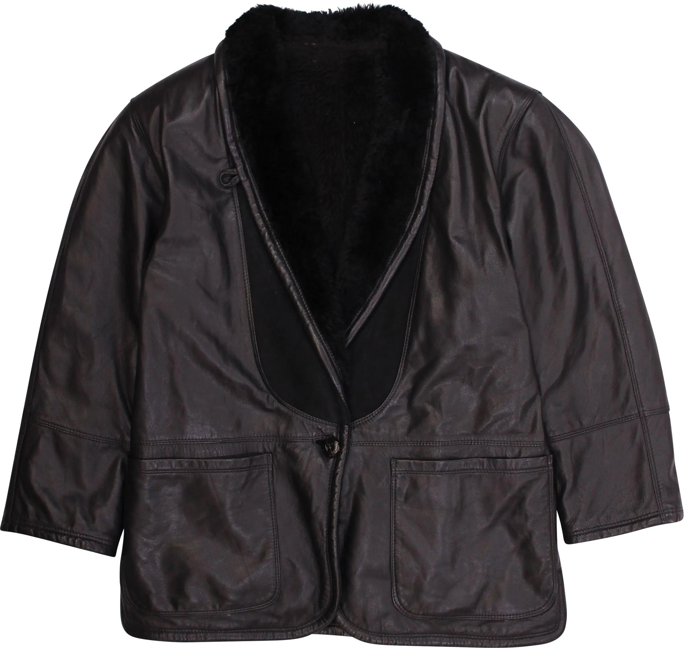 Carli Buti - Black Leather Jacket- ThriftTale.com - Vintage and second handclothing