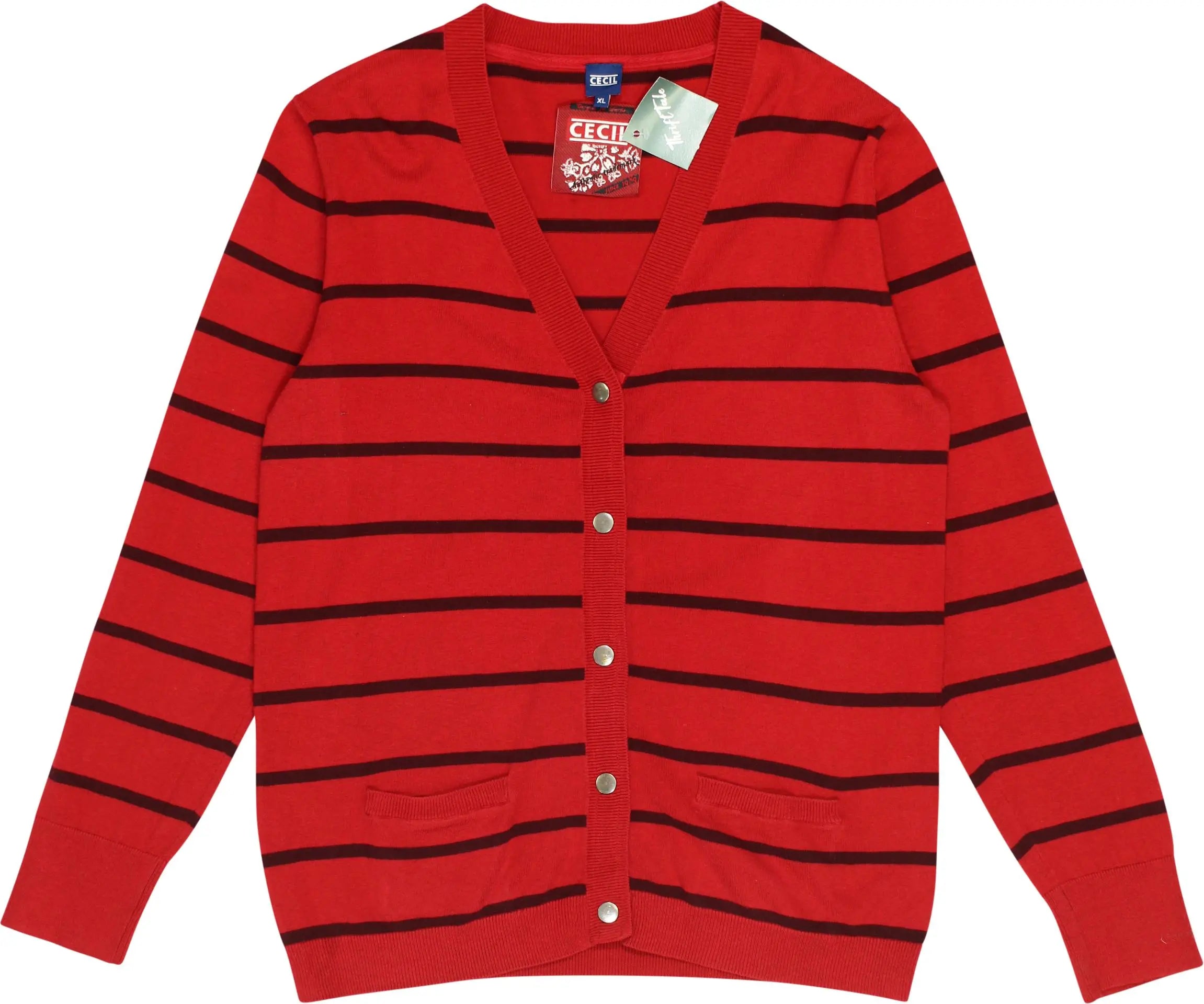 Cecil - Red Striped Cardigan- ThriftTale.com - Vintage and second handclothing