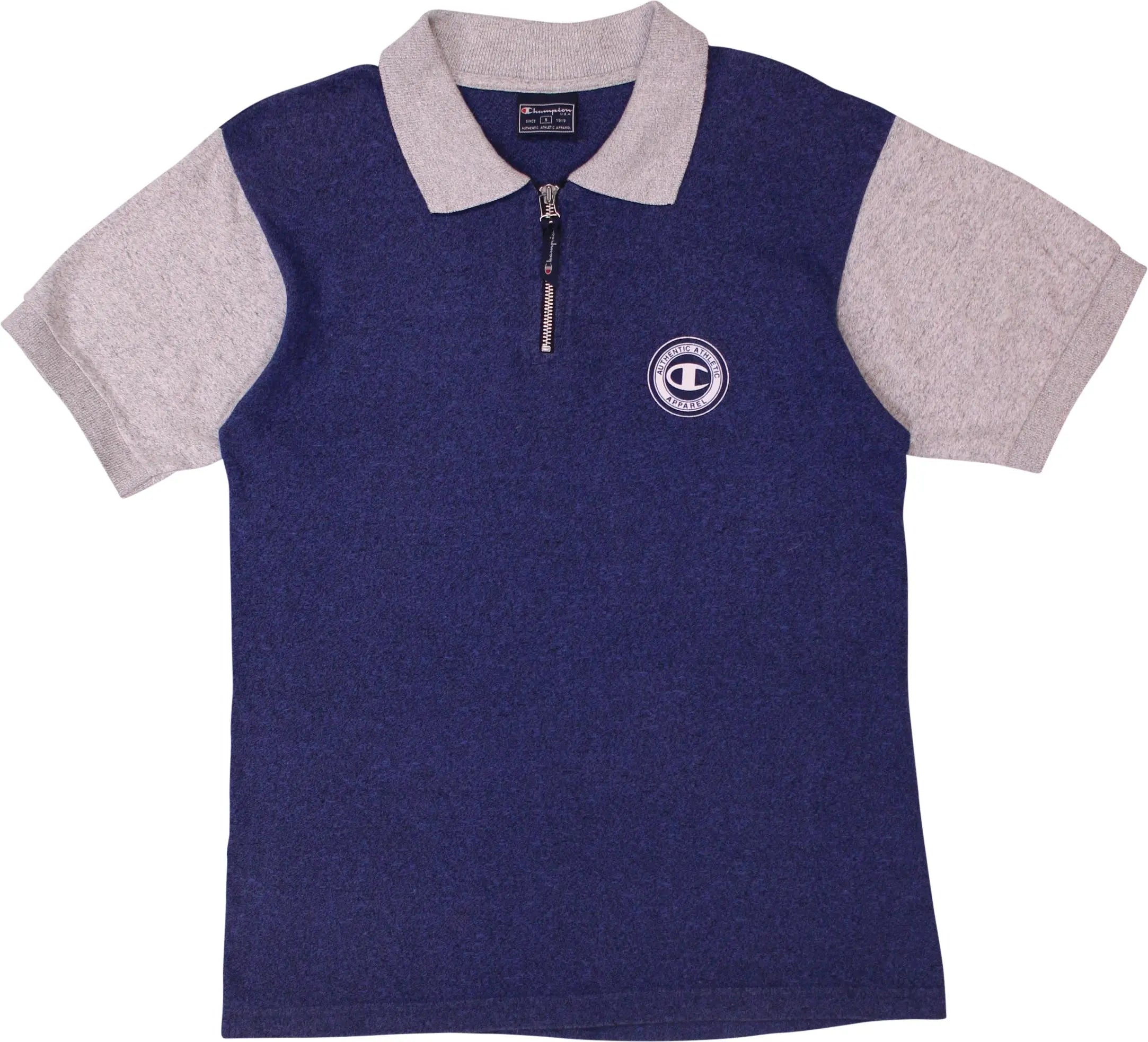 Champion - Blue Zip-up Polo Shirt by Champion- ThriftTale.com - Vintage and second handclothing