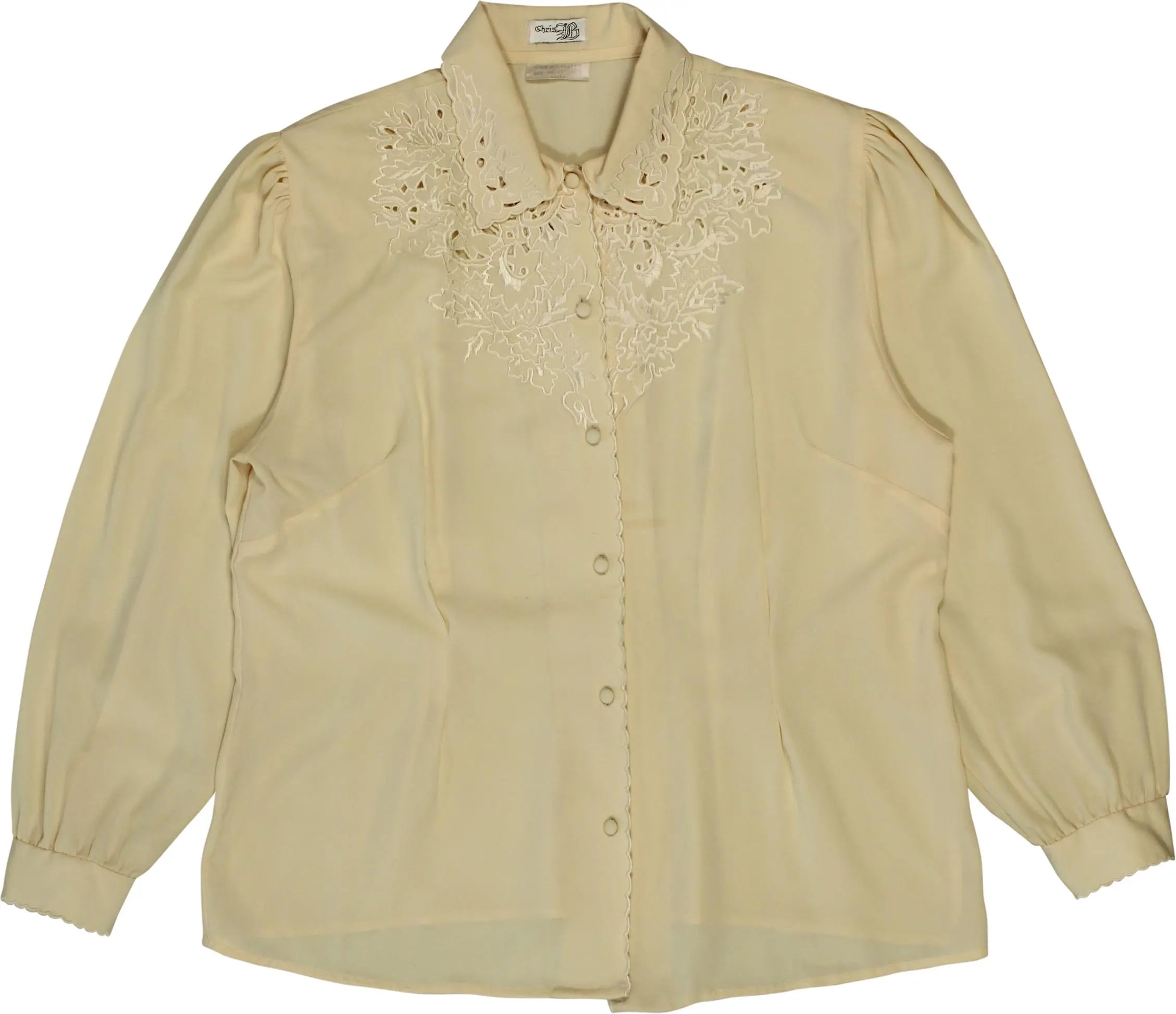 Chris - 80s Embroidered Blouse with Shoulder Pads- ThriftTale.com - Vintage and second handclothing
