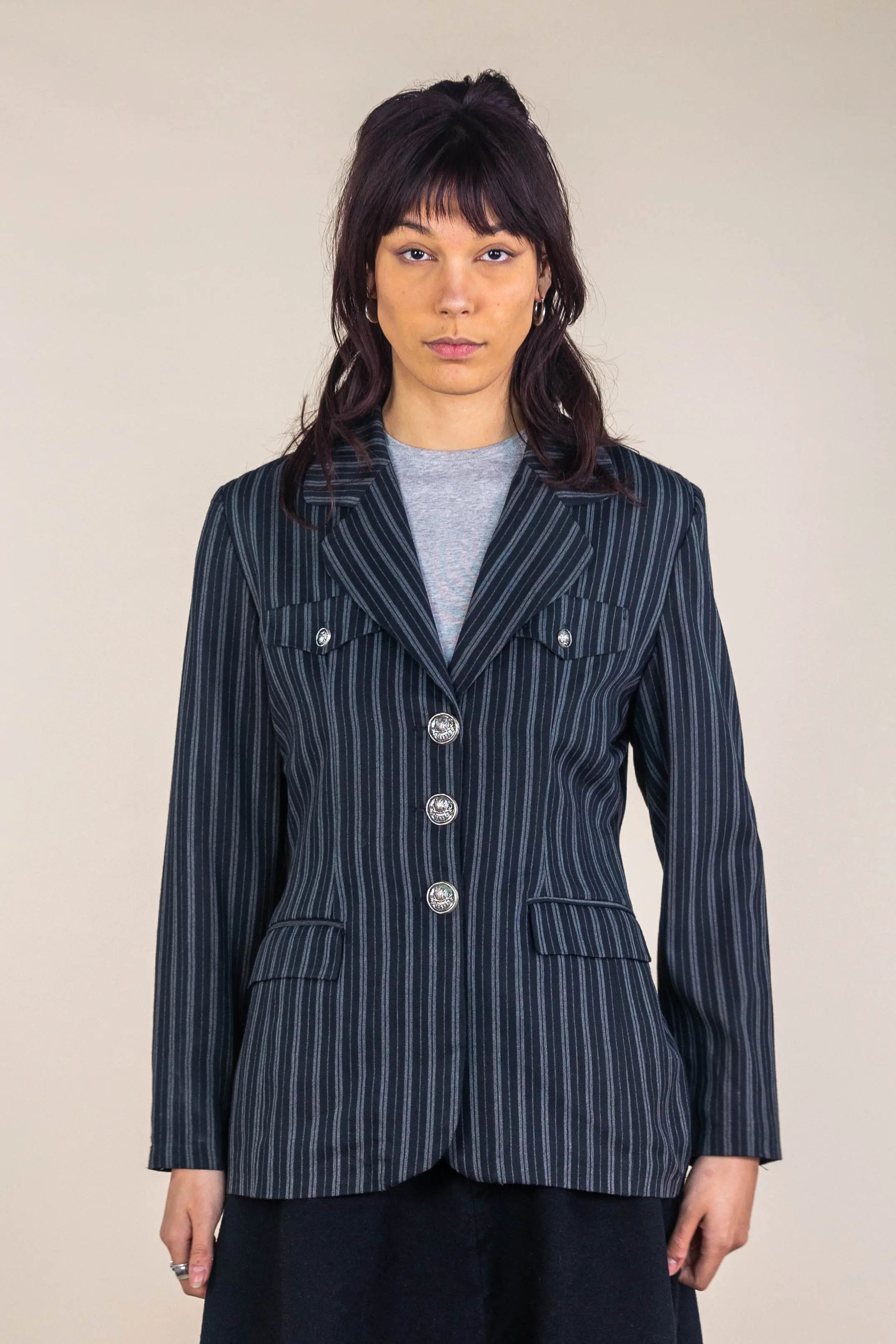 City Mode - 00s Striped Fitted Blazer- ThriftTale.com - Vintage and second handclothing