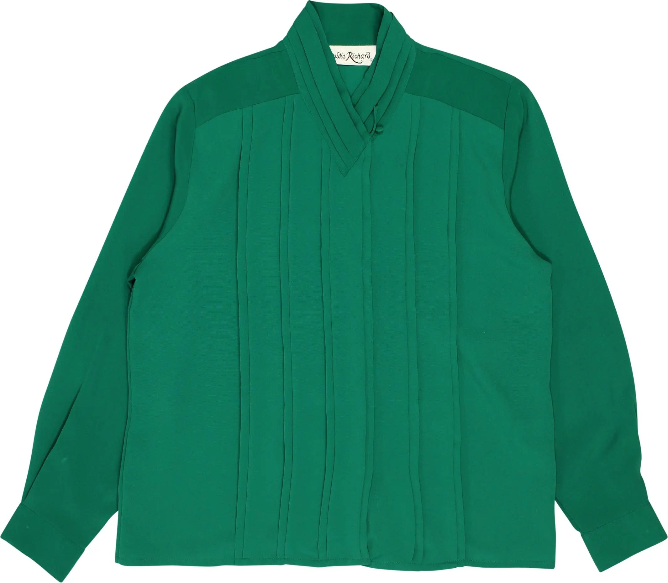 Claudia Richard - 80s Green Blouse with Shoulder Pads- ThriftTale.com - Vintage and second handclothing