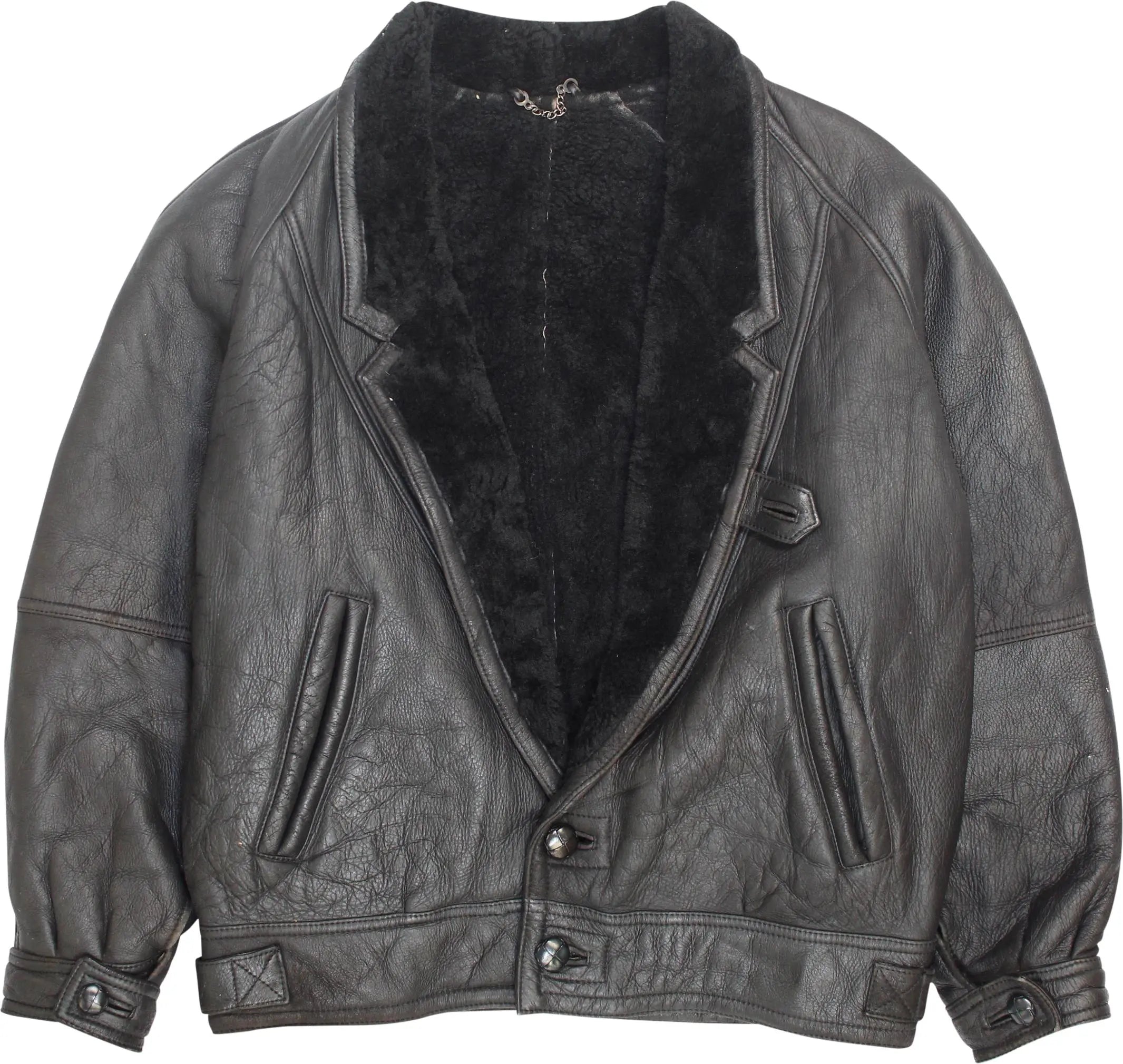Conbipel - Black Leather Jacket- ThriftTale.com - Vintage and second handclothing