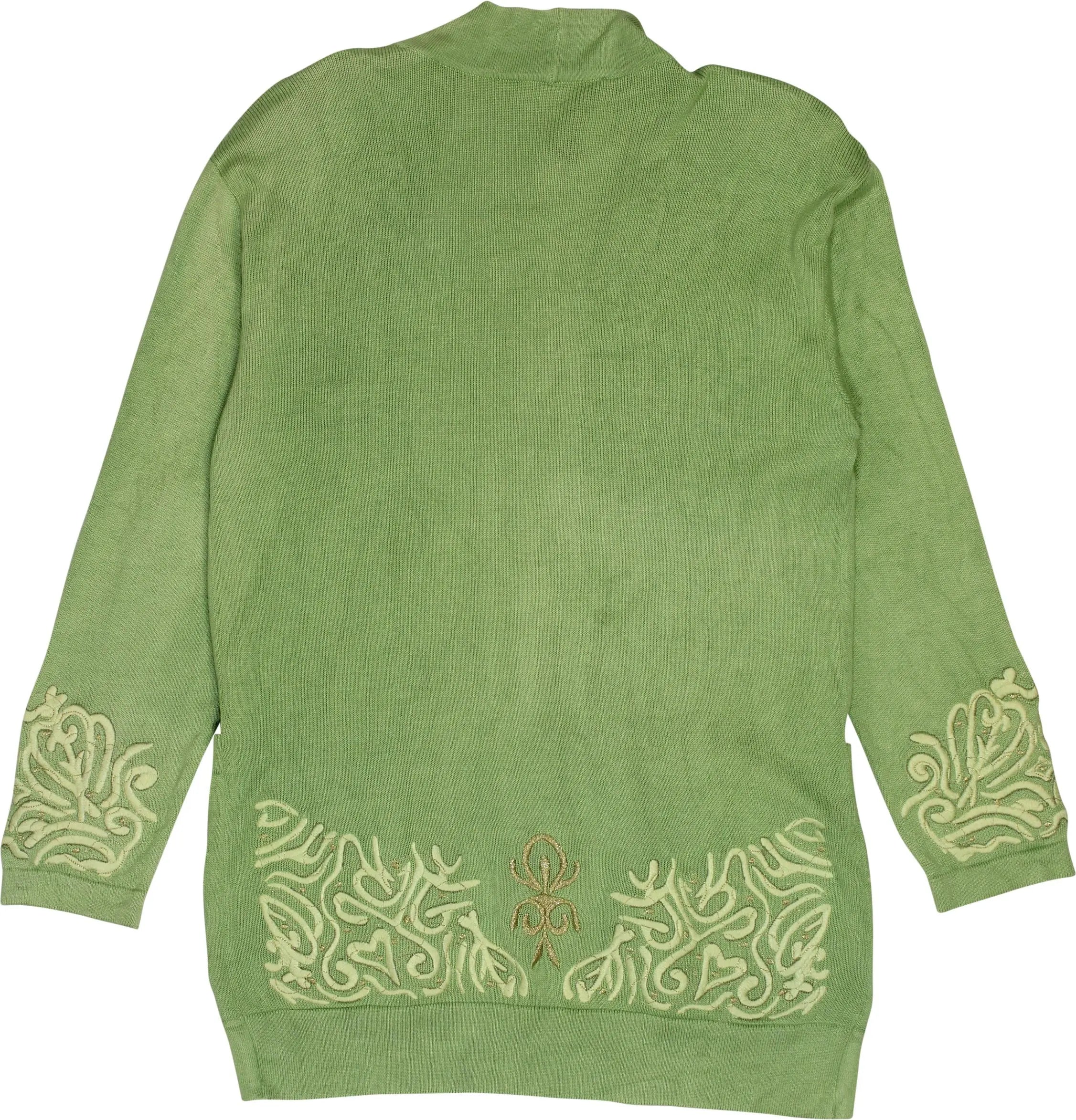 Crisca - 80s Embroidered Green Cardigan with Shoulder Pads- ThriftTale.com - Vintage and second handclothing