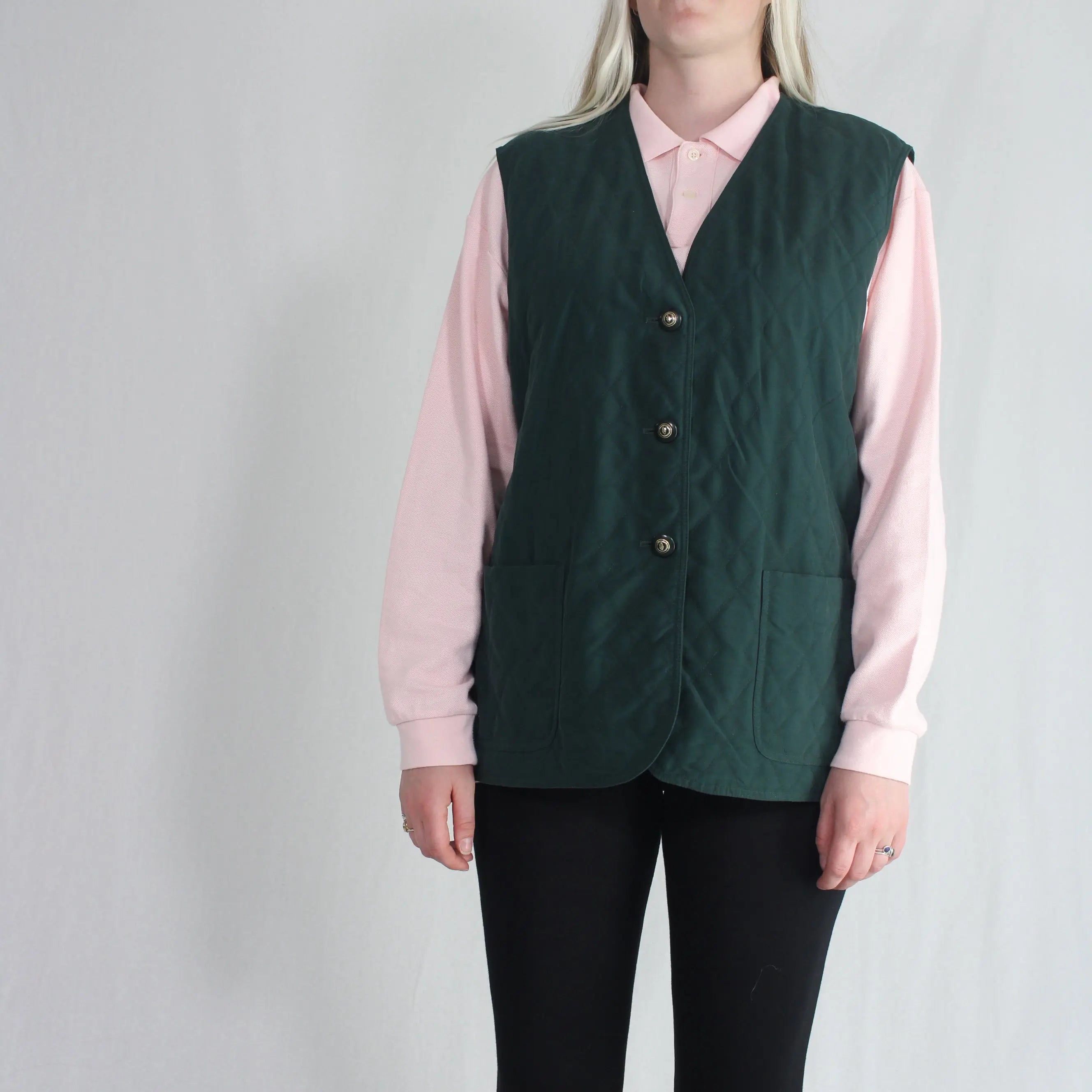 Delmod - Green Padded Puffer Vest- ThriftTale.com - Vintage and second handclothing