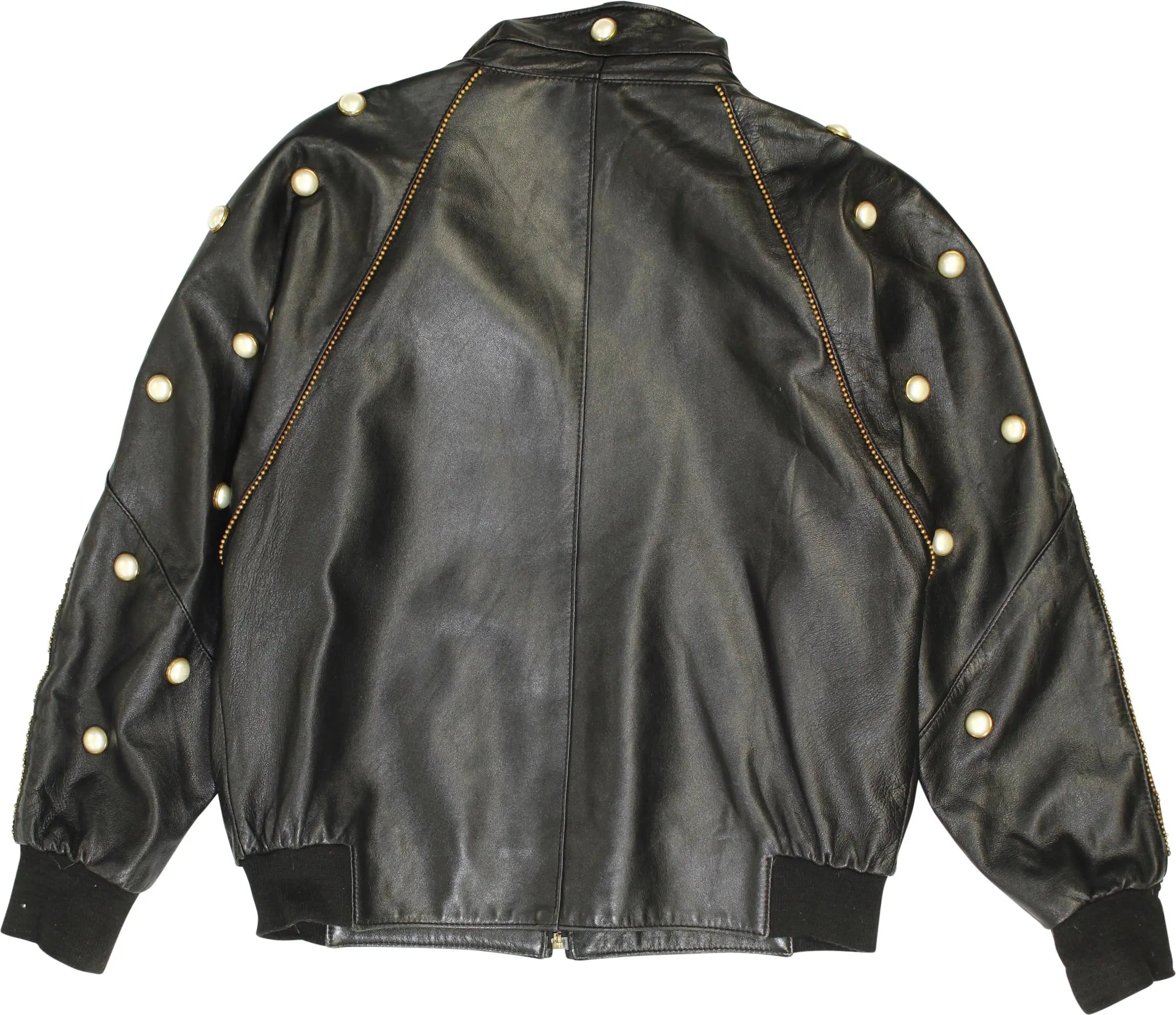 Dzenutis - 80s Leather Jacket with Pearl Studs- ThriftTale.com - Vintage and second handclothing
