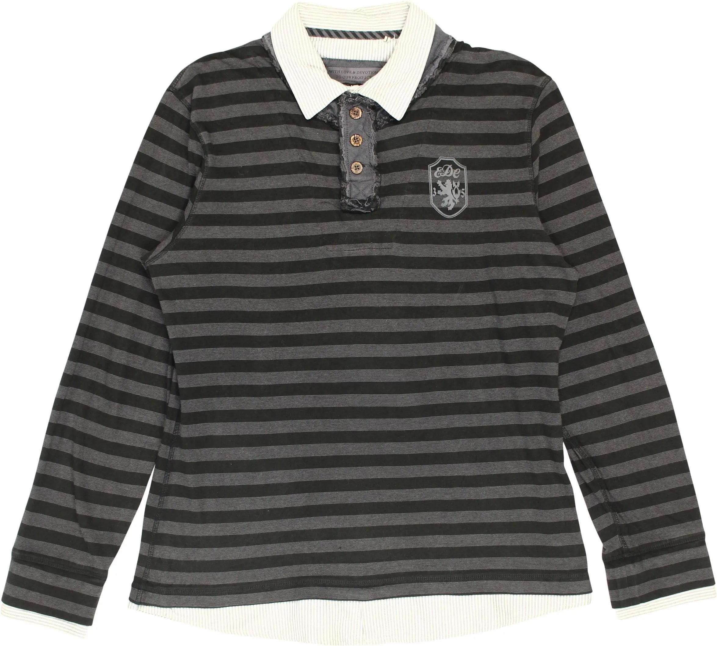 EDC by Esprit - Grey Striped Polo Shirt- ThriftTale.com - Vintage and second handclothing
