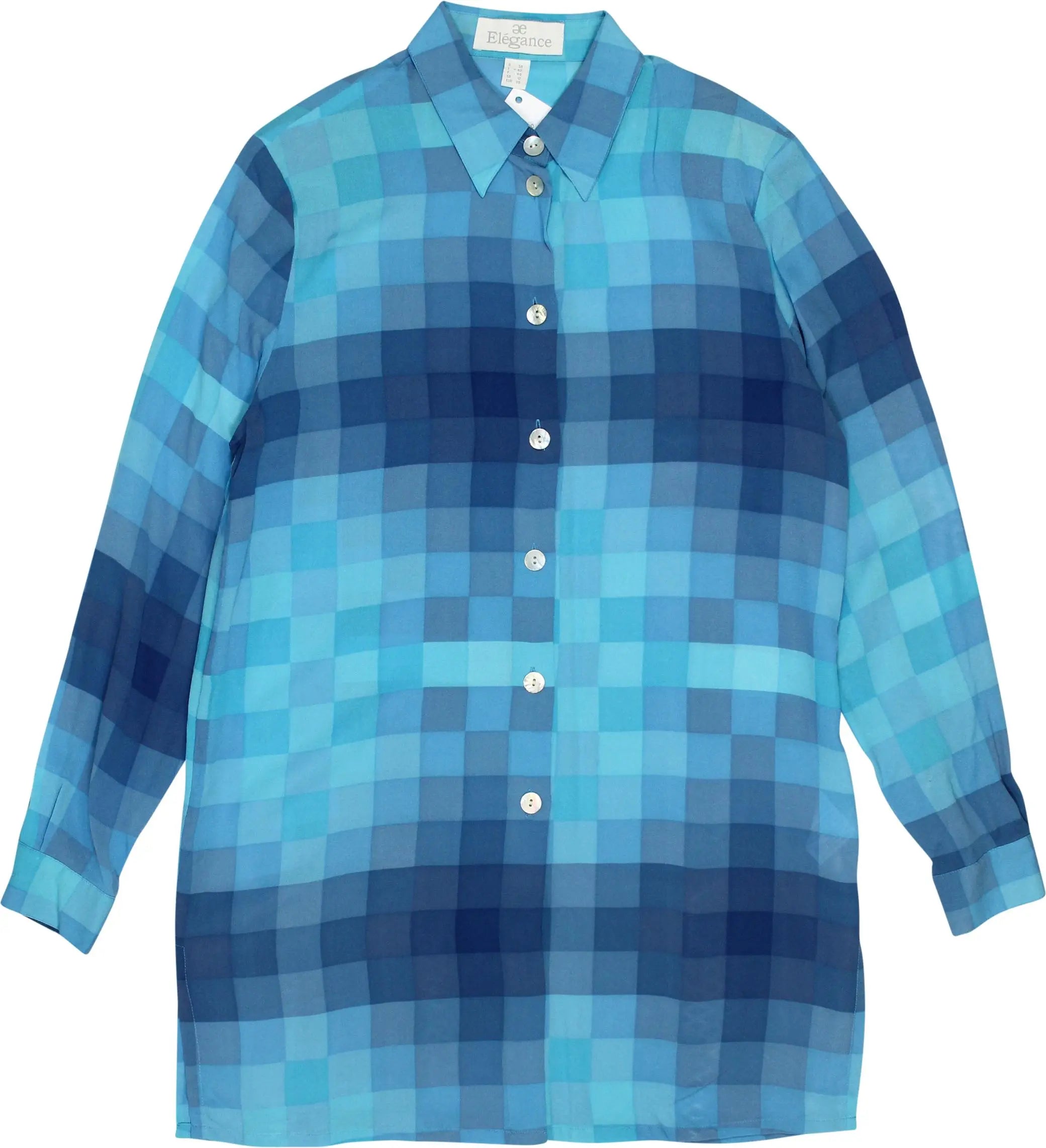 Elégance - Silk Blue Checkered Blouse- ThriftTale.com - Vintage and second handclothing