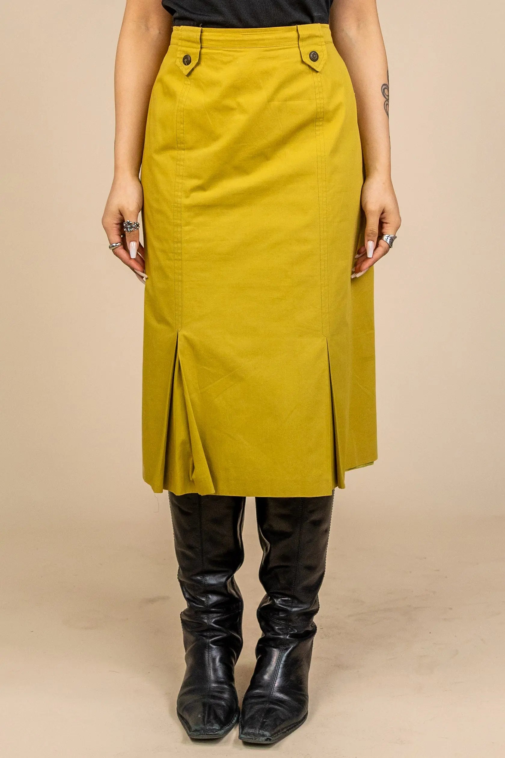 Elenamiro - Vintage 80s Yellow Midi Skirt- ThriftTale.com - Vintage and second handclothing