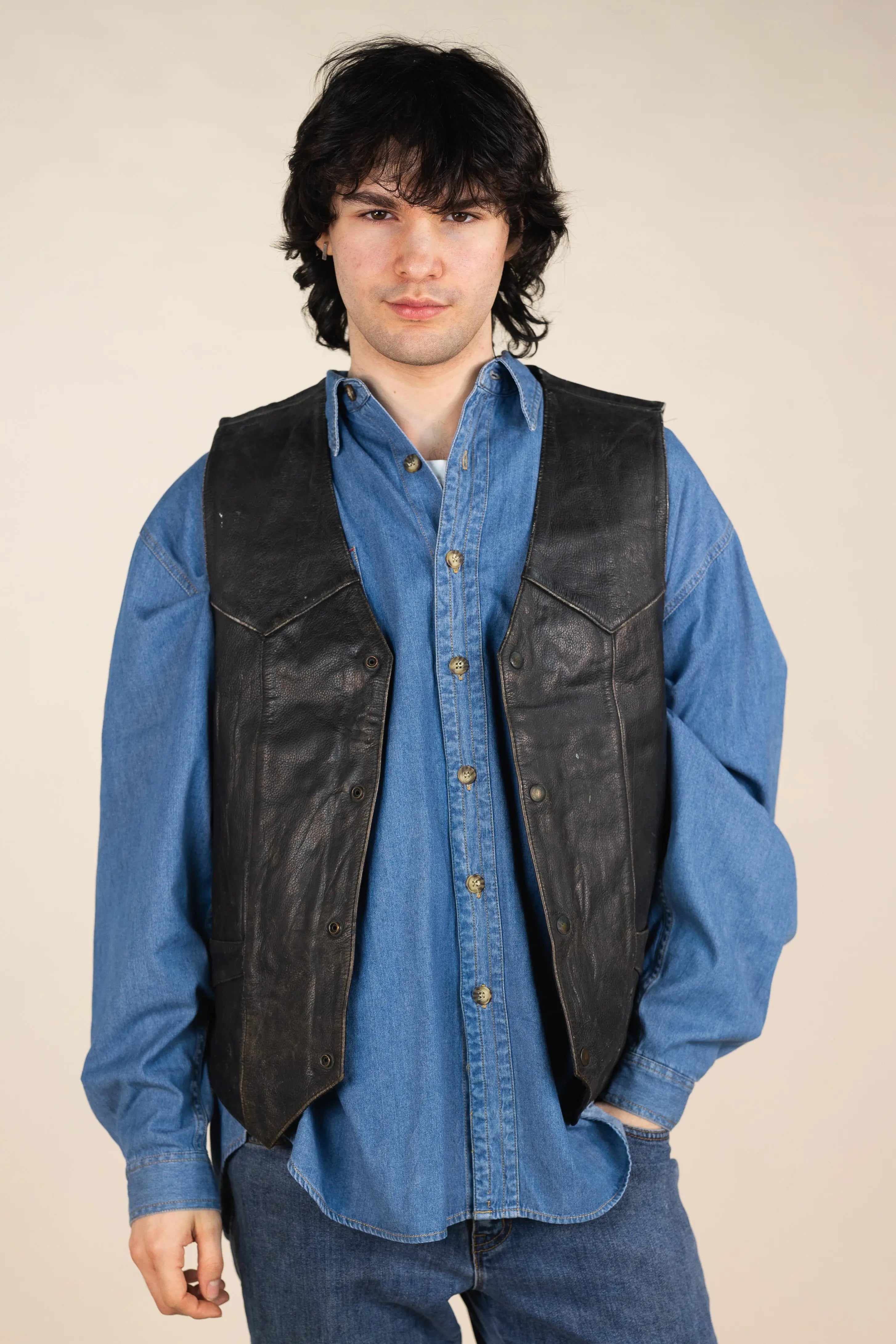 FMC - Leather Waistcoat- ThriftTale.com - Vintage and second handclothing