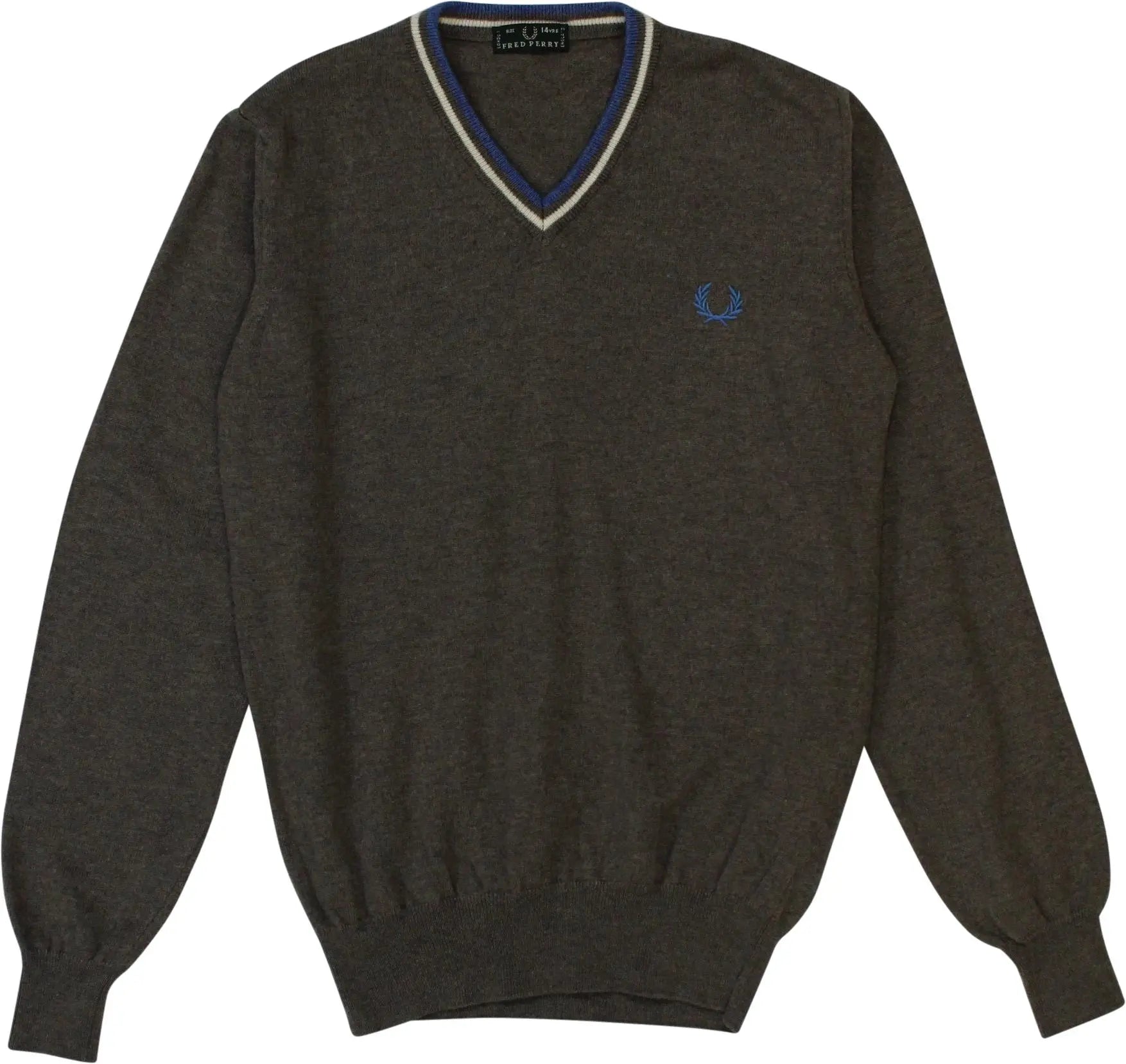 Fred Perry - Grey V-neck Sweater by Fred Perry- ThriftTale.com - Vintage and second handclothing