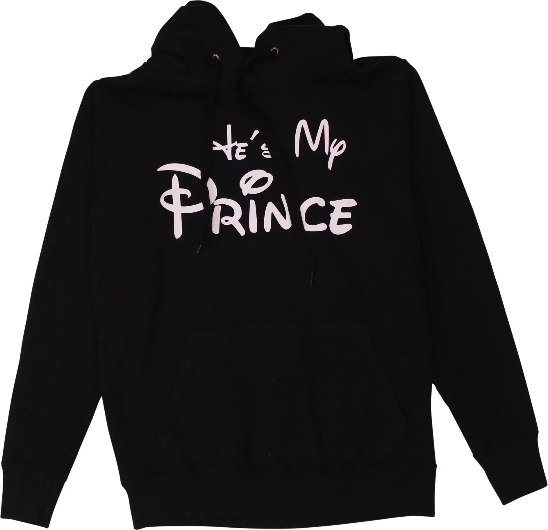 Fruit of the Loom - Black 'He's my Prince' Hoodie- ThriftTale.com - Vintage and second handclothing