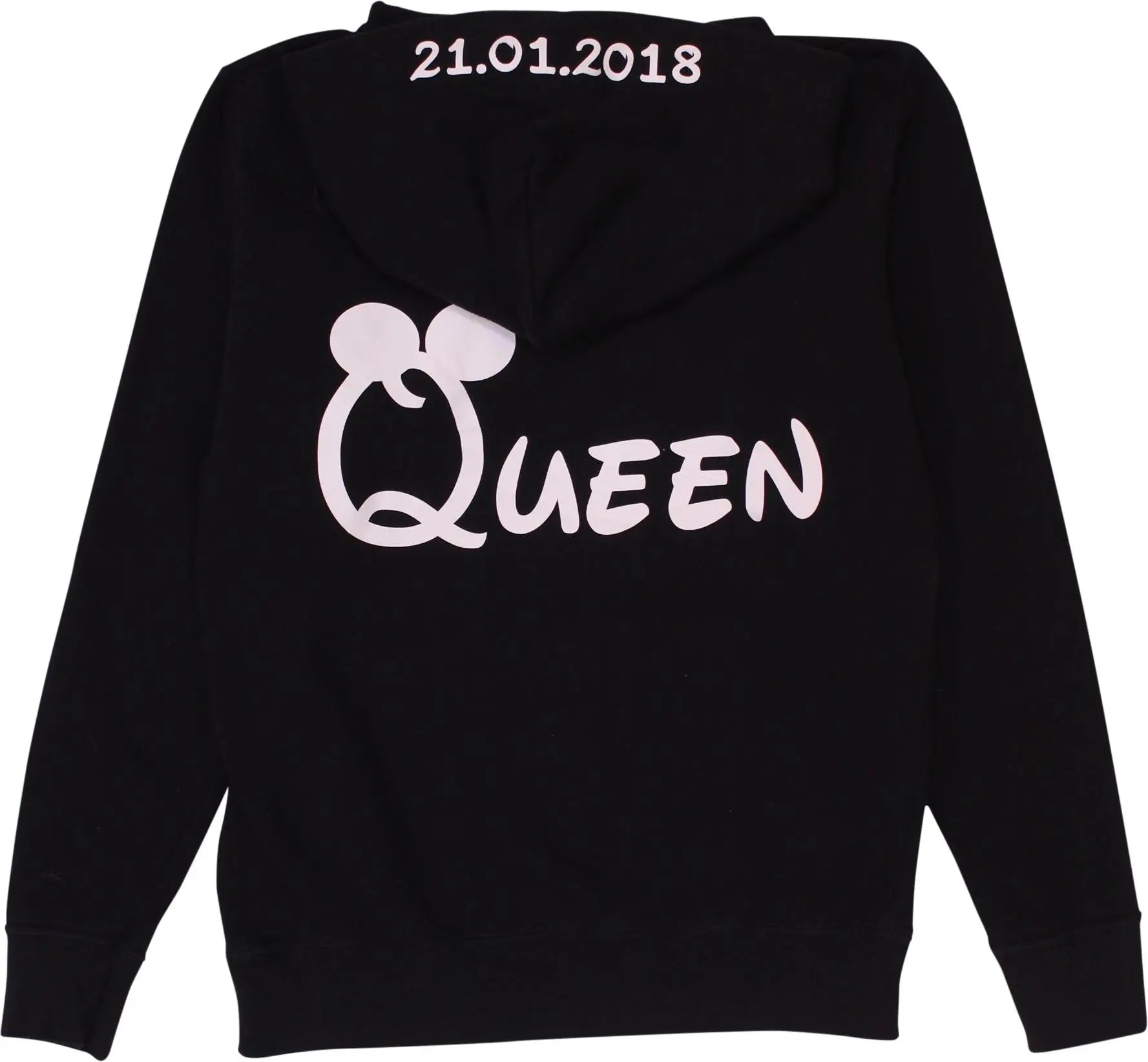 Fruit of the Loom - Black 'Queen' Hoodie- ThriftTale.com - Vintage and second handclothing