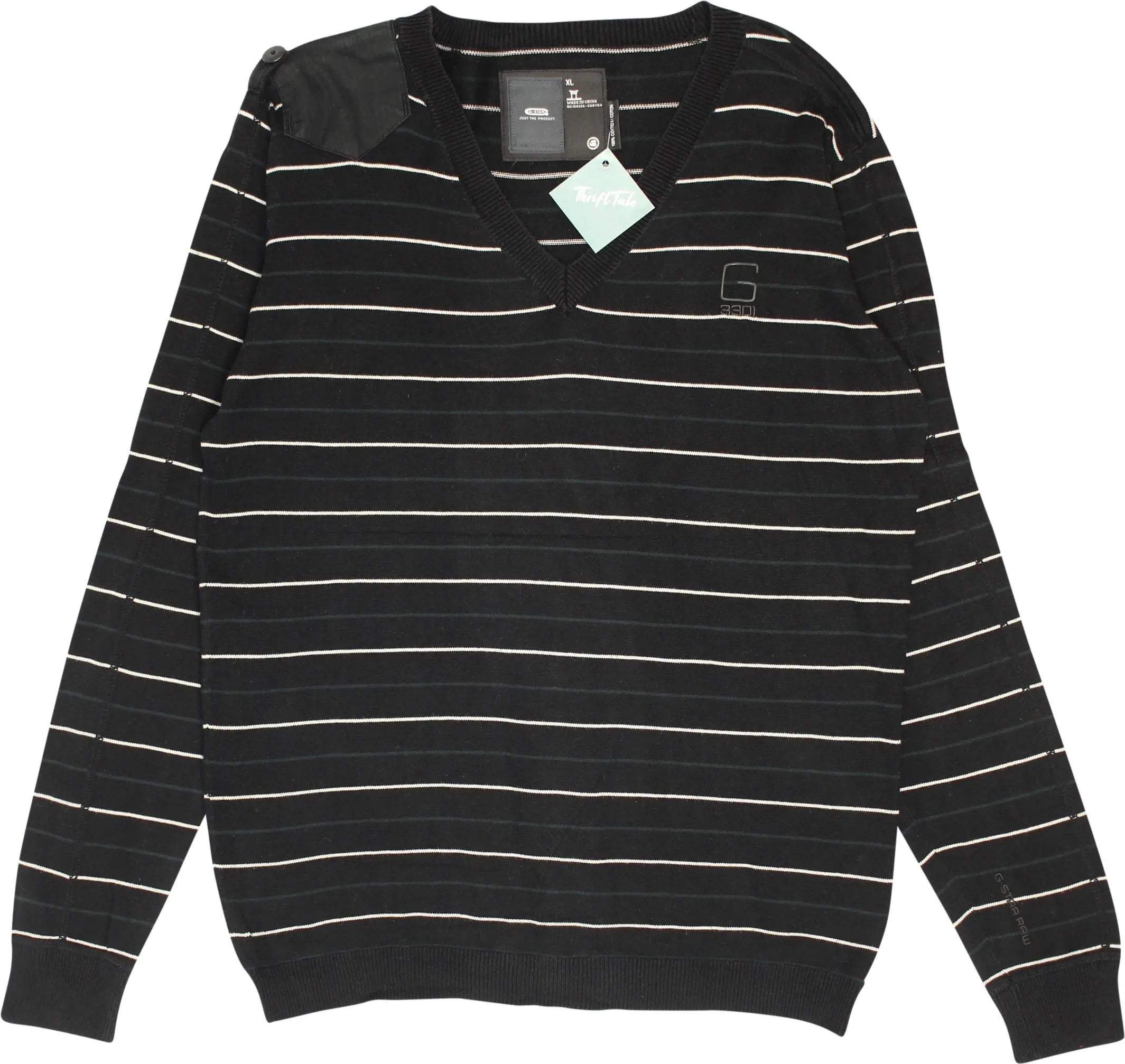 G-Star RAW - Striped V-neck Jumper- ThriftTale.com - Vintage and second handclothing