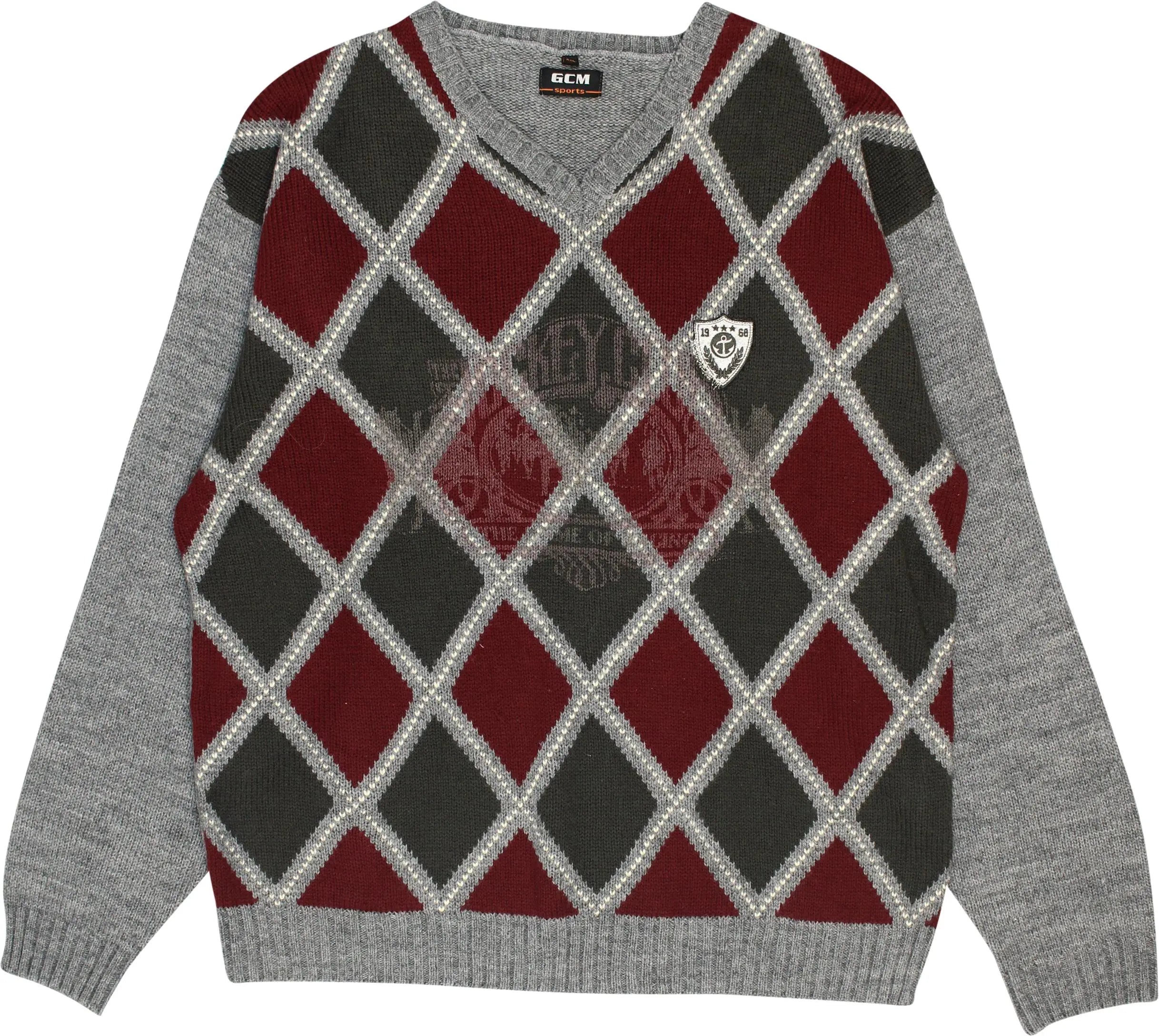 GCM Sports - Knitted Argyle Jumper- ThriftTale.com - Vintage and second handclothing