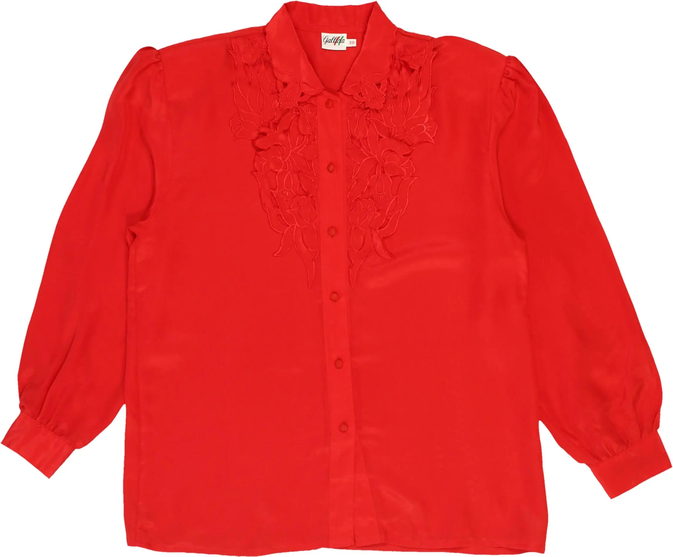Gallicia - Embroidered Blouse with Shoulder Pads- ThriftTale.com - Vintage and second handclothing