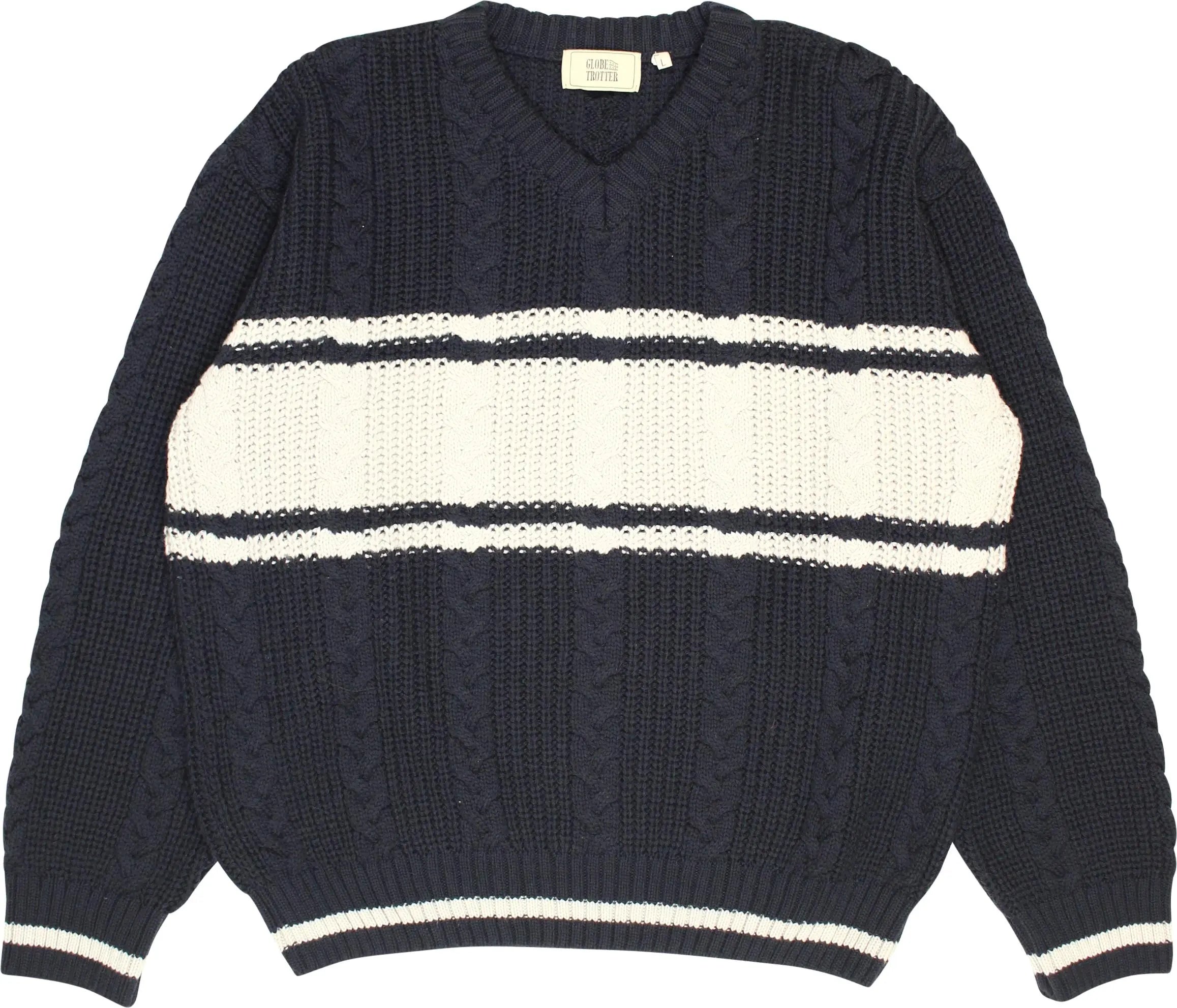 Globe Trotter - 90s Cable Knit V-Neck Jumper- ThriftTale.com - Vintage and second handclothing