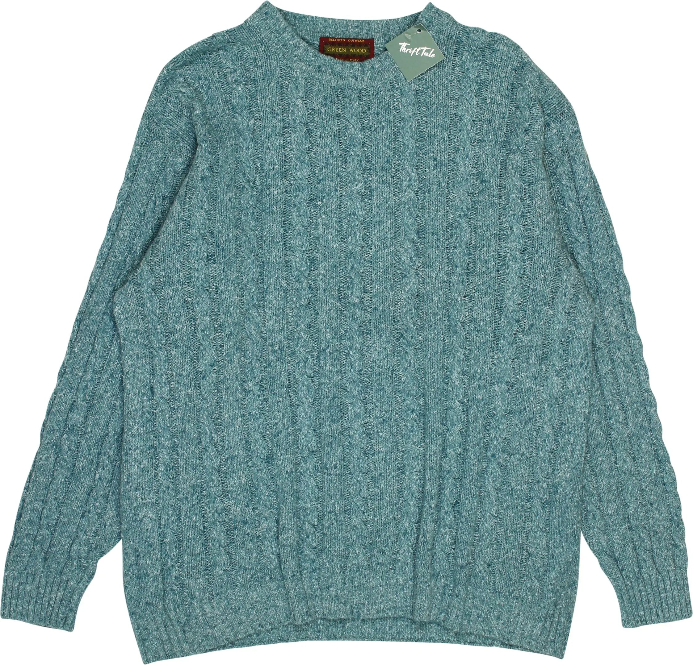 Green Wood - Blue Cable Jumper- ThriftTale.com - Vintage and second handclothing