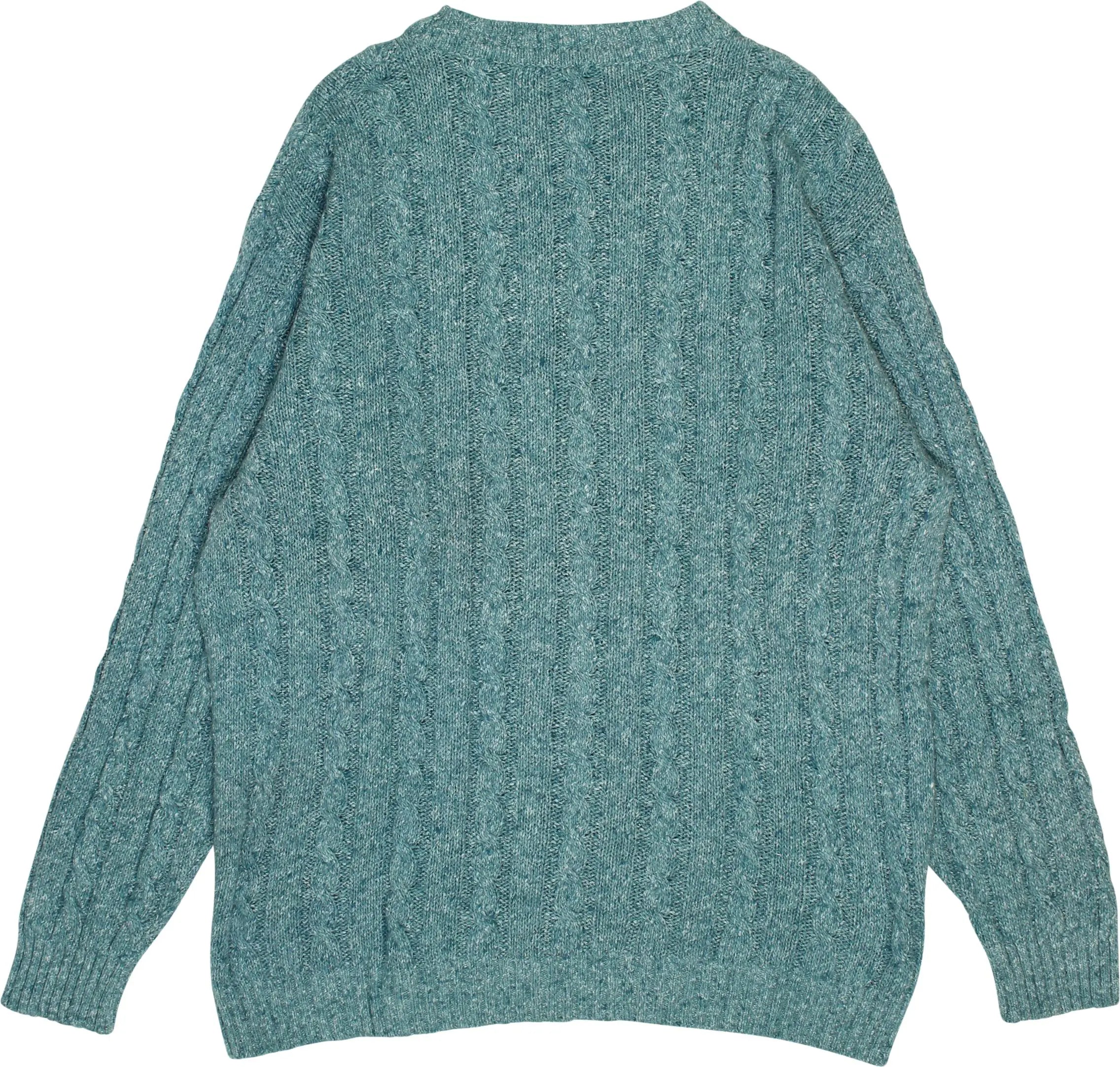 Green Wood - Blue Cable Jumper- ThriftTale.com - Vintage and second handclothing