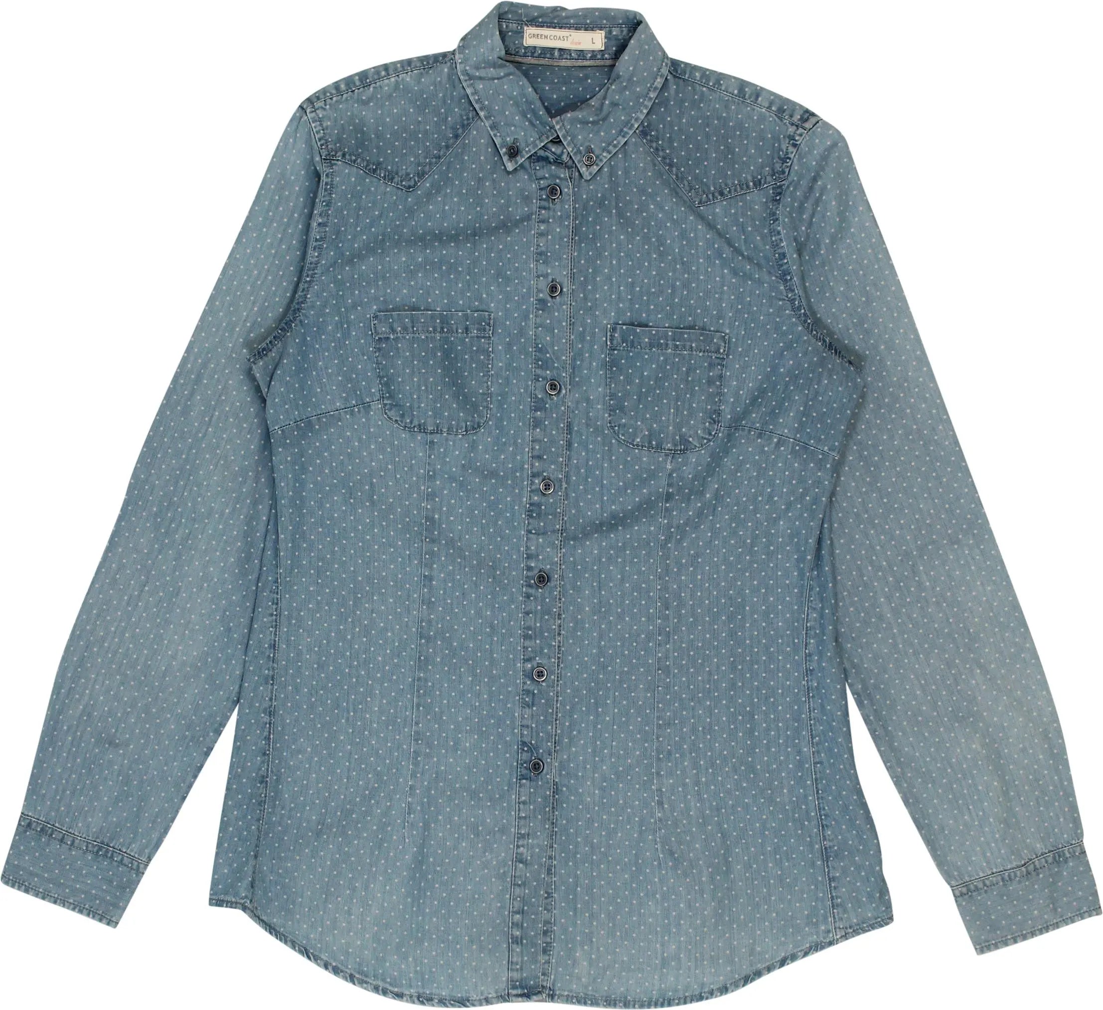 Greencoast - Denim Shirt with Polkadot Print- ThriftTale.com - Vintage and second handclothing